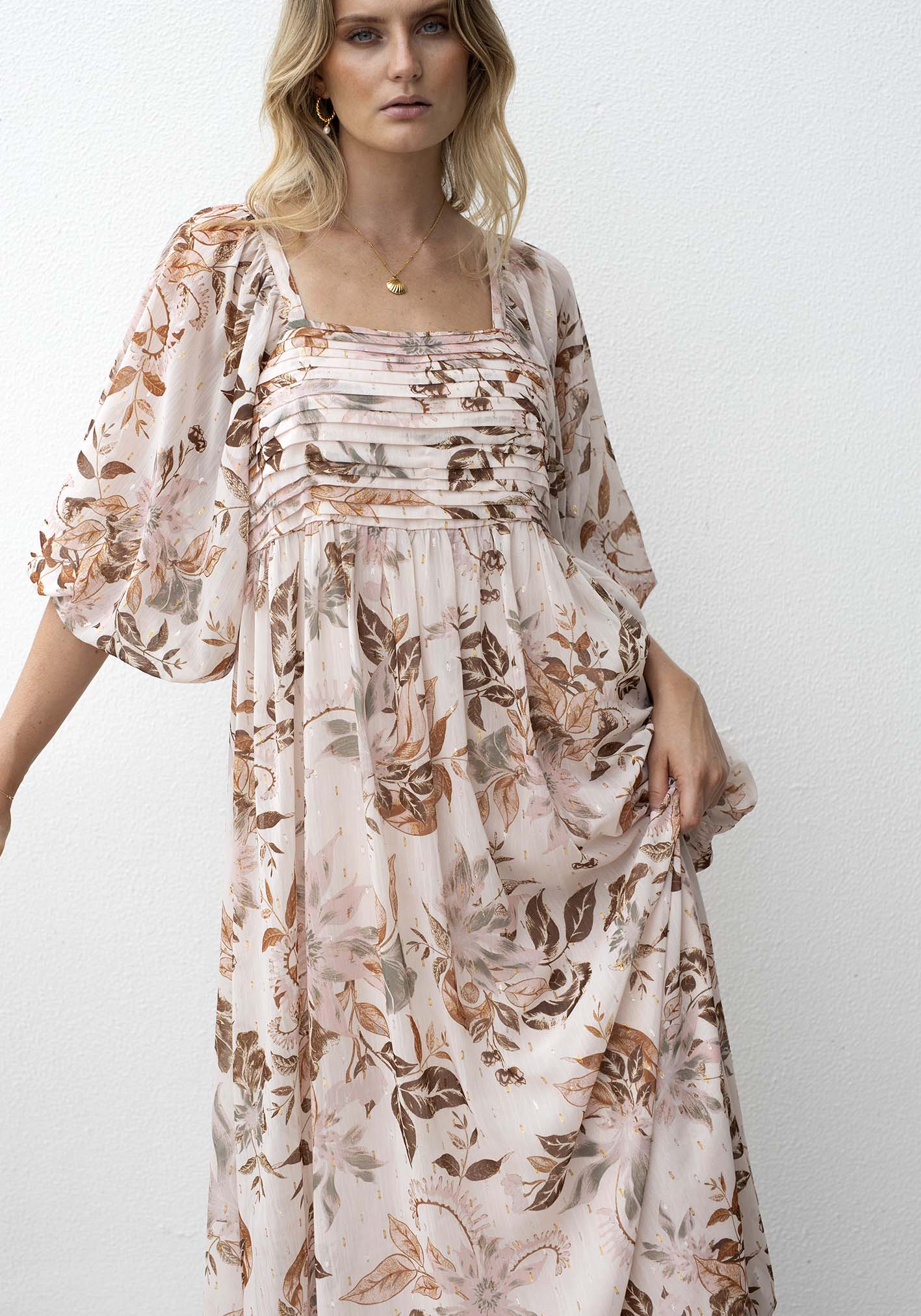 knee length dresses for ladies Cotton Maxi Dress Boho Floral | Long Sleeve Summer Dress