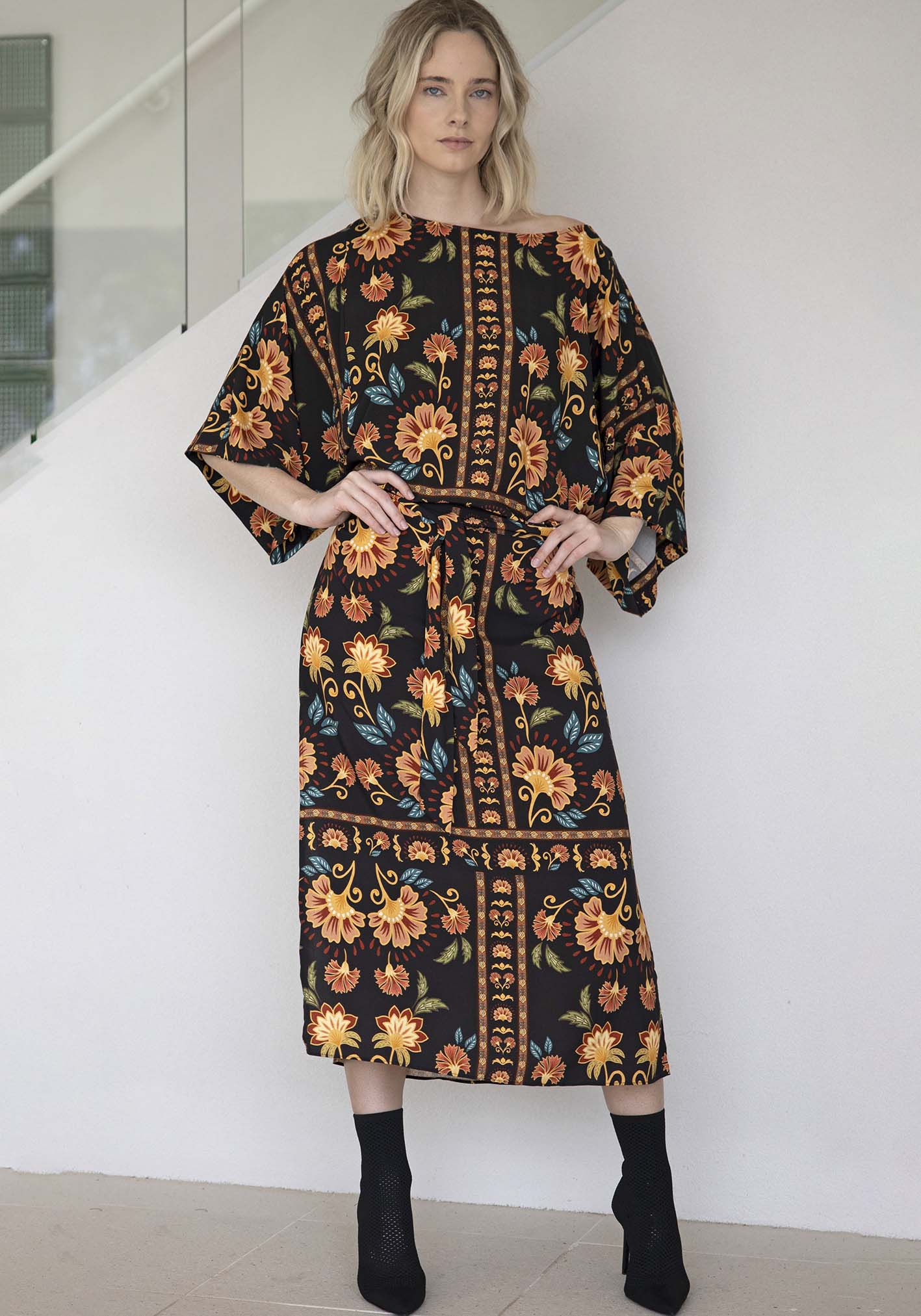 Casablanca Black Floral Tie Dress