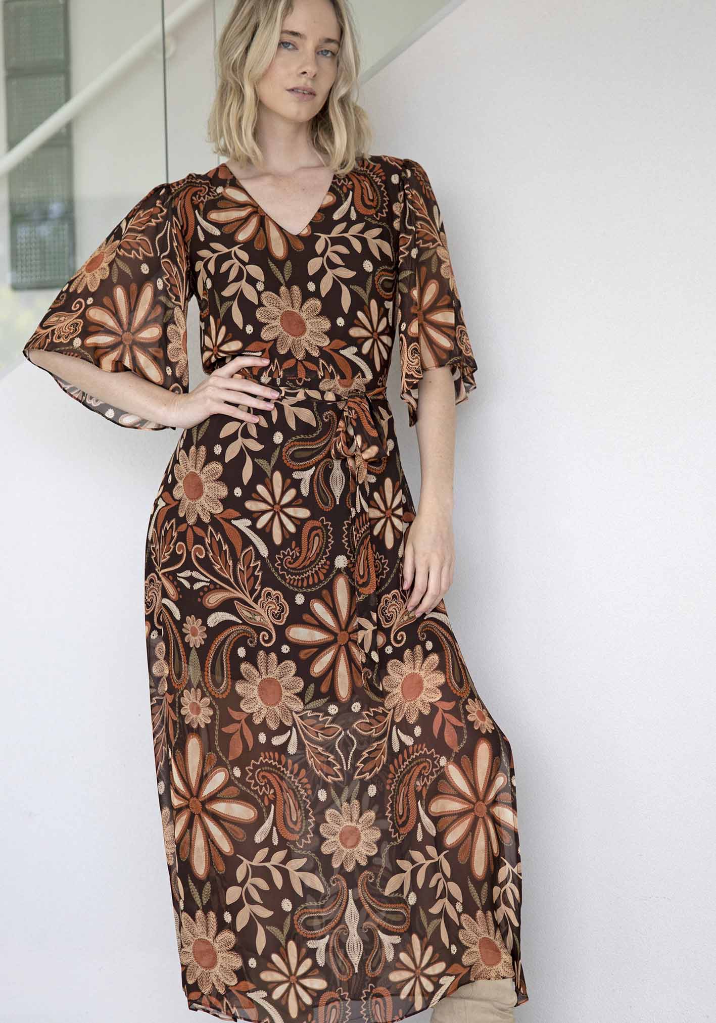 Elixir Chocolate Floral Maxi Dress