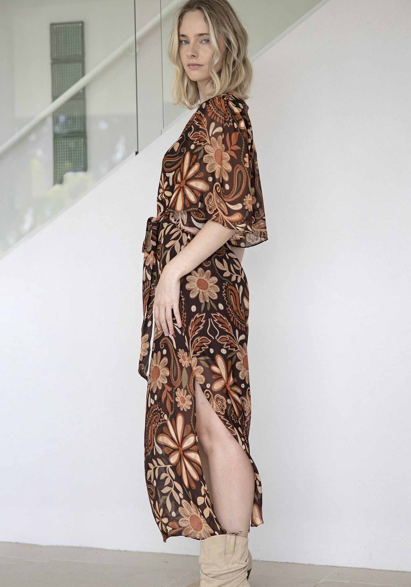 Elixir Chocolate Floral Maxi Dress