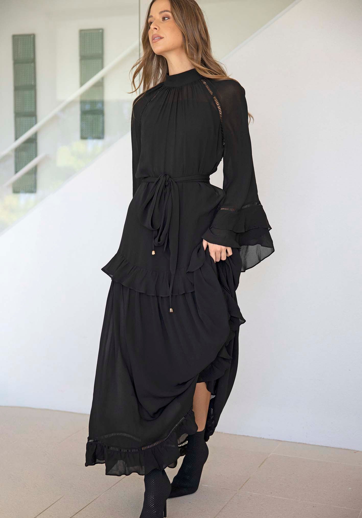 The Epiphany Sheer Black Maxi Gown by Three of Something