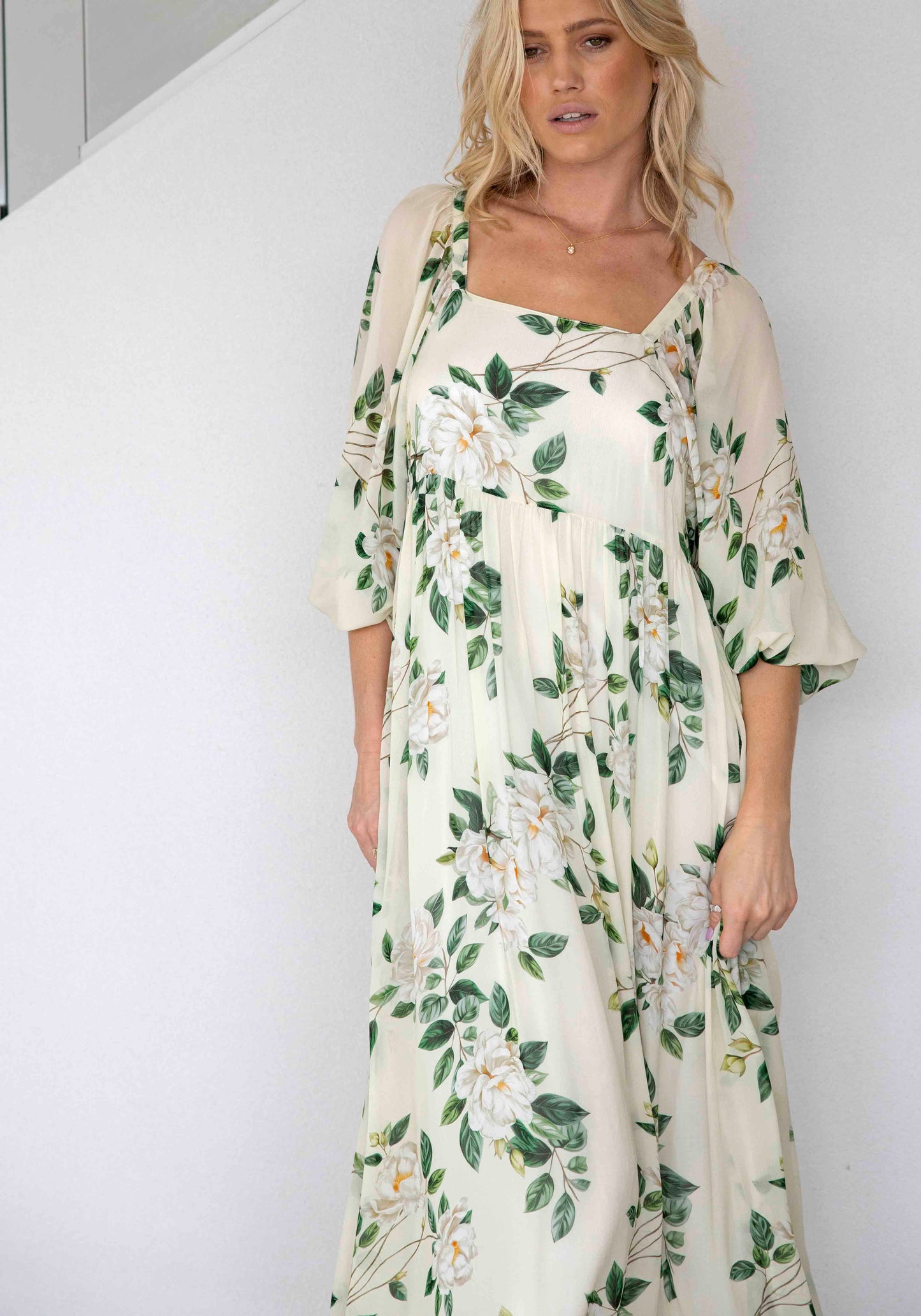 Eternal Floral Sleeve Maxi Dress by Three of Something