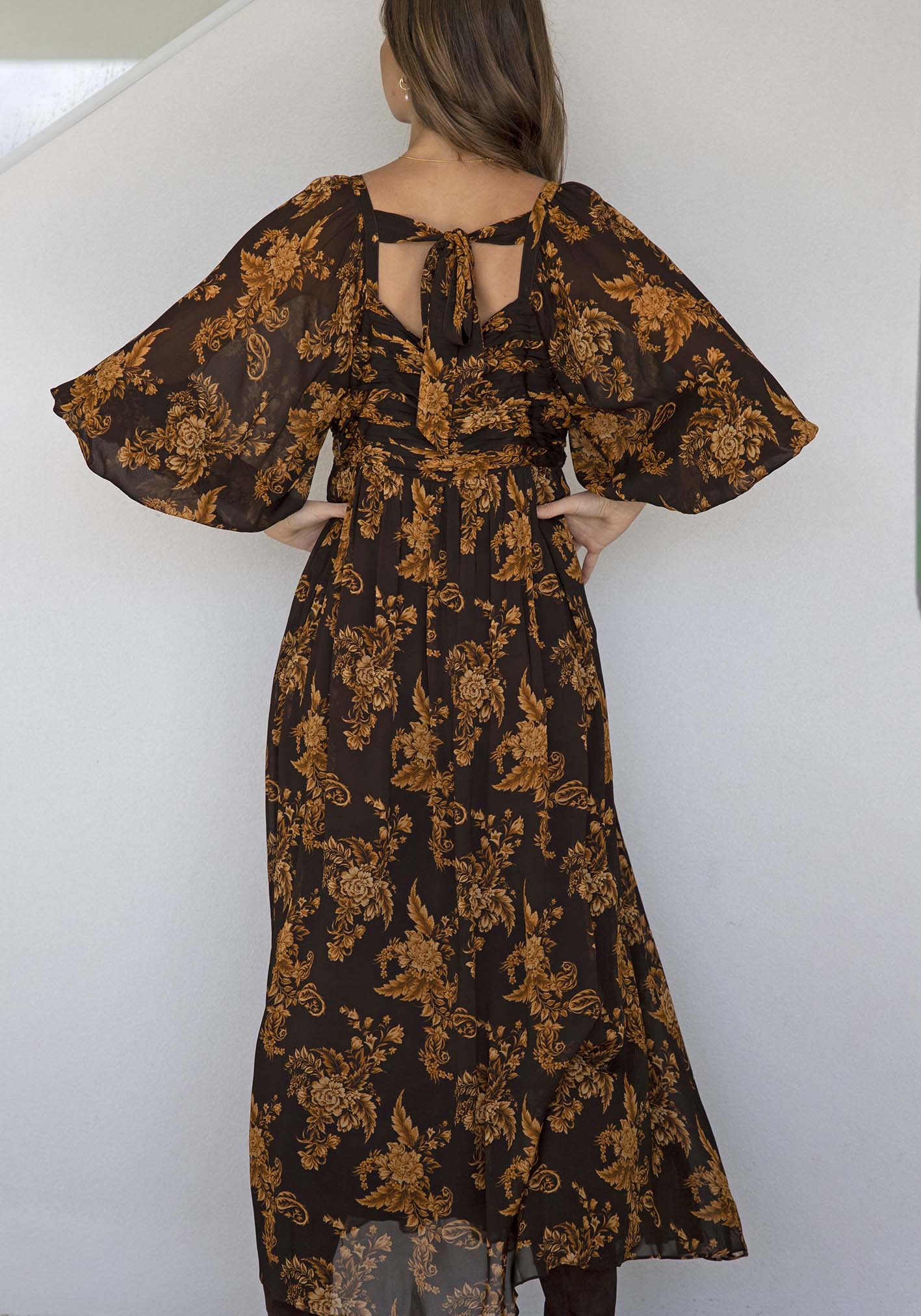 Golden Dawn Floral Sleeve Maxi Dress