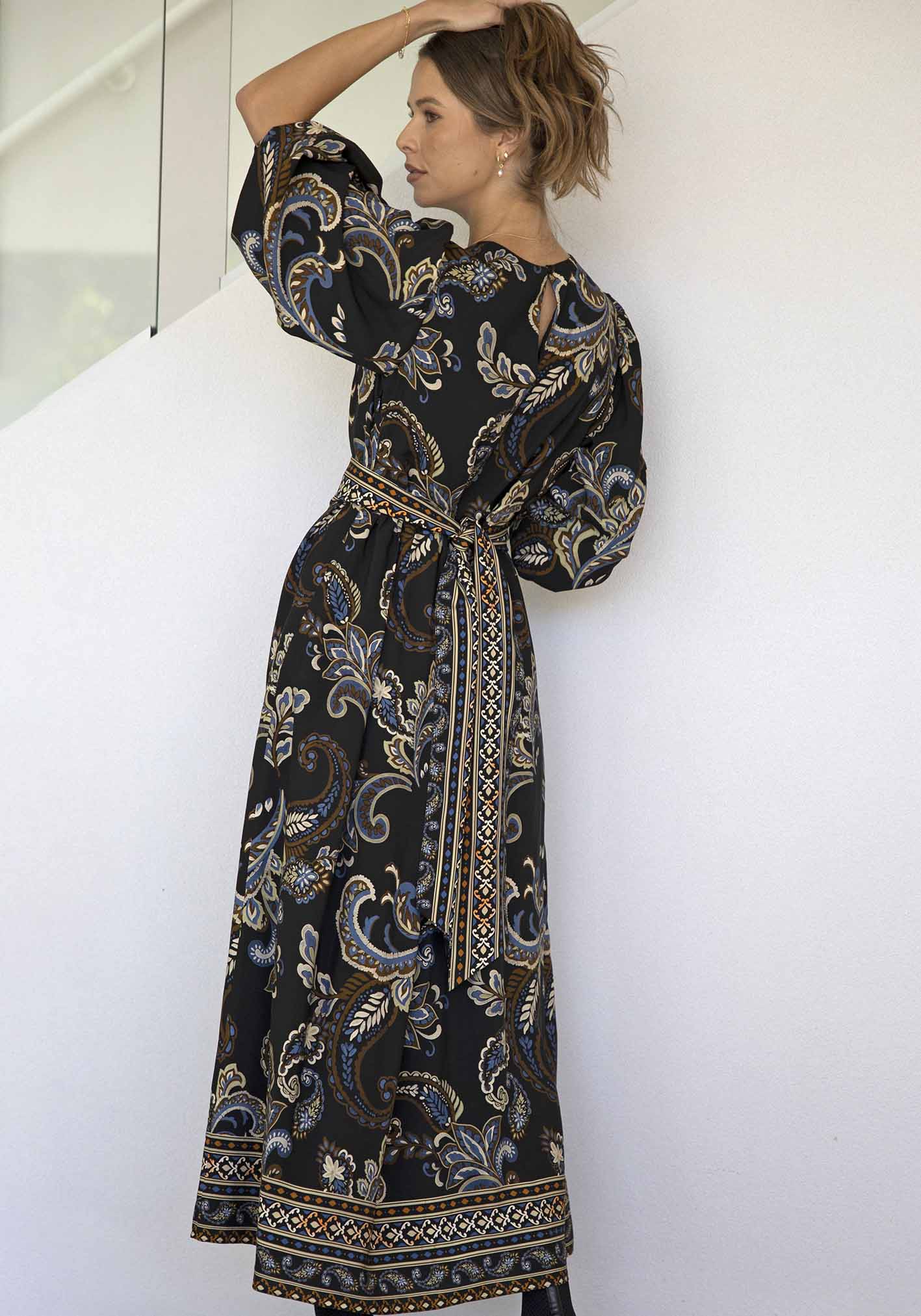La Bella Paisley Balloon Sleeve Maxi Dress