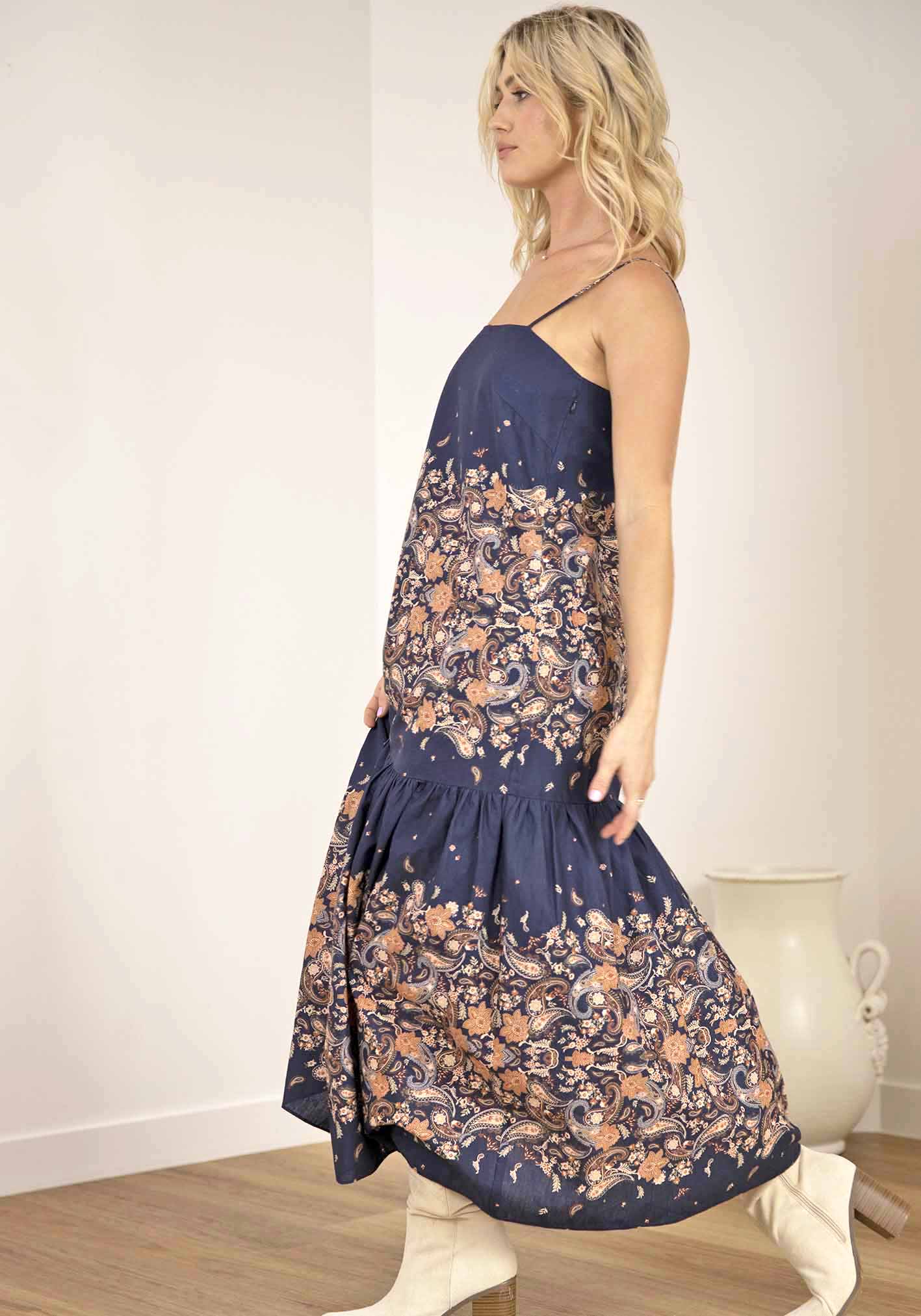 Midsummer's Paisley Linen Maxi Dress