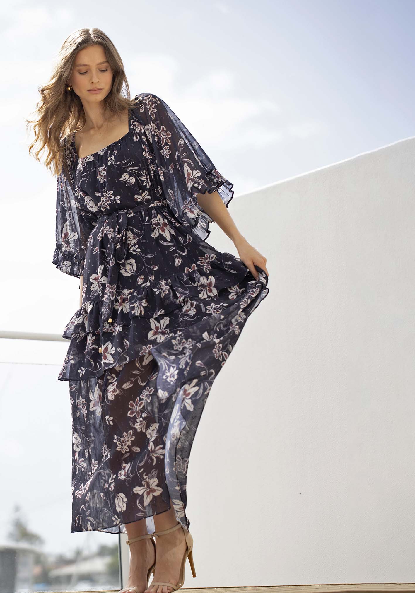 Night Games Floral Maxi Dress with Sleeves