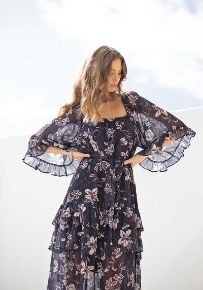 Night Games Floral Maxi Dress with Sleeves