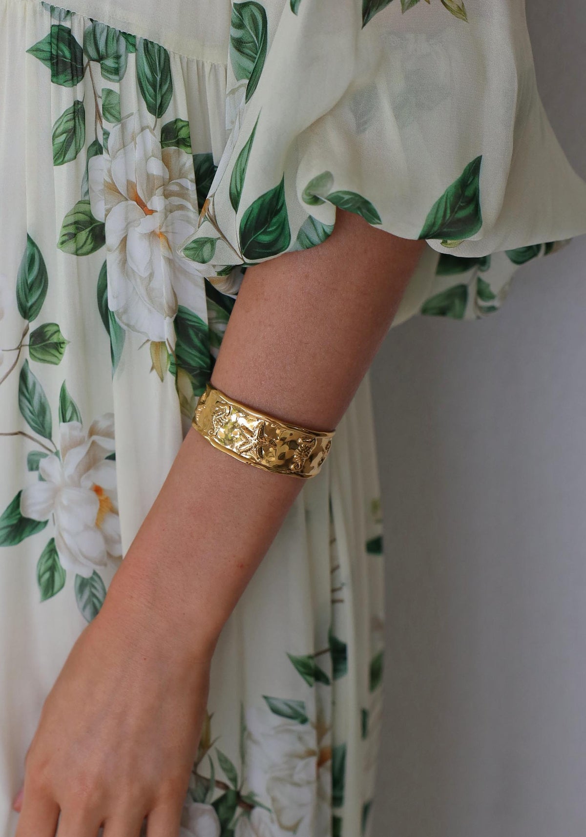 Saltwater Embossed Gold Cuff Bracelet