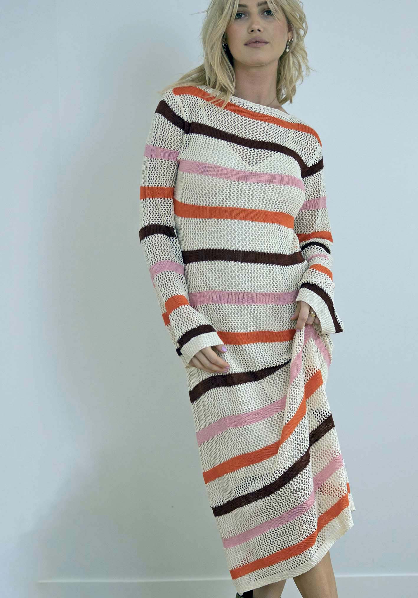 Stormy Stripe Crochet Knit Midi Dress