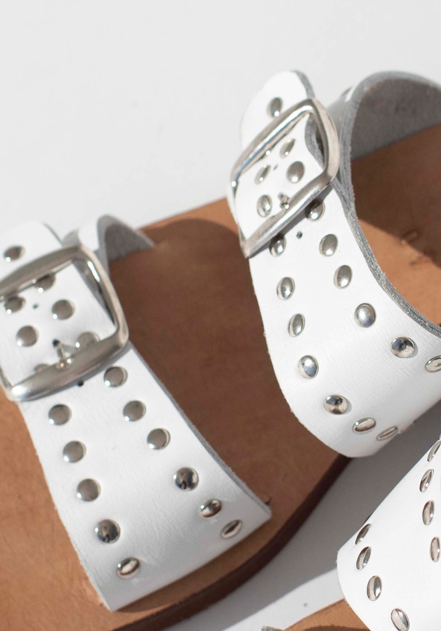 Voyager White Stud Leather Slide