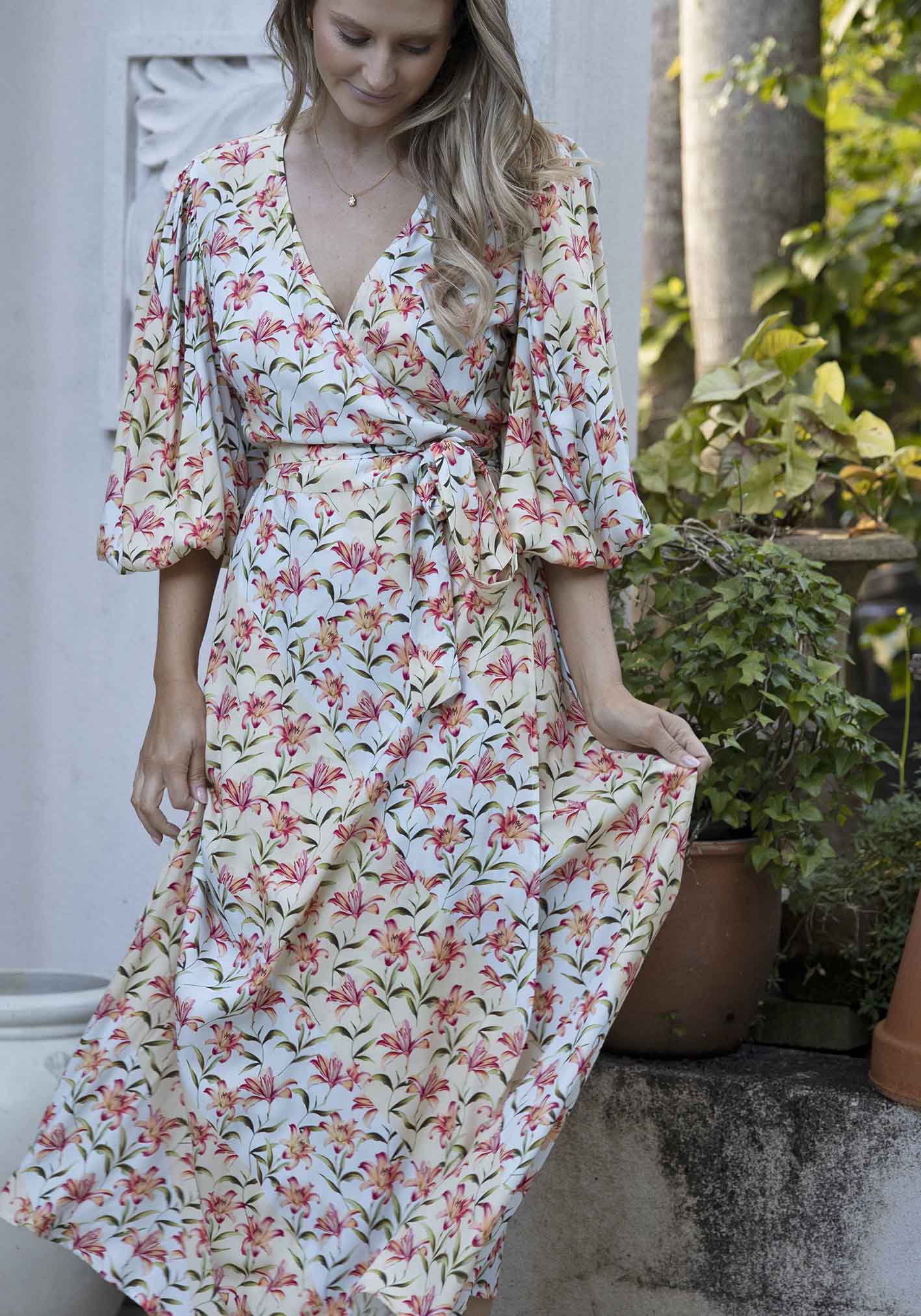Waterlily Spliced Floral Maxi Wrap Dress