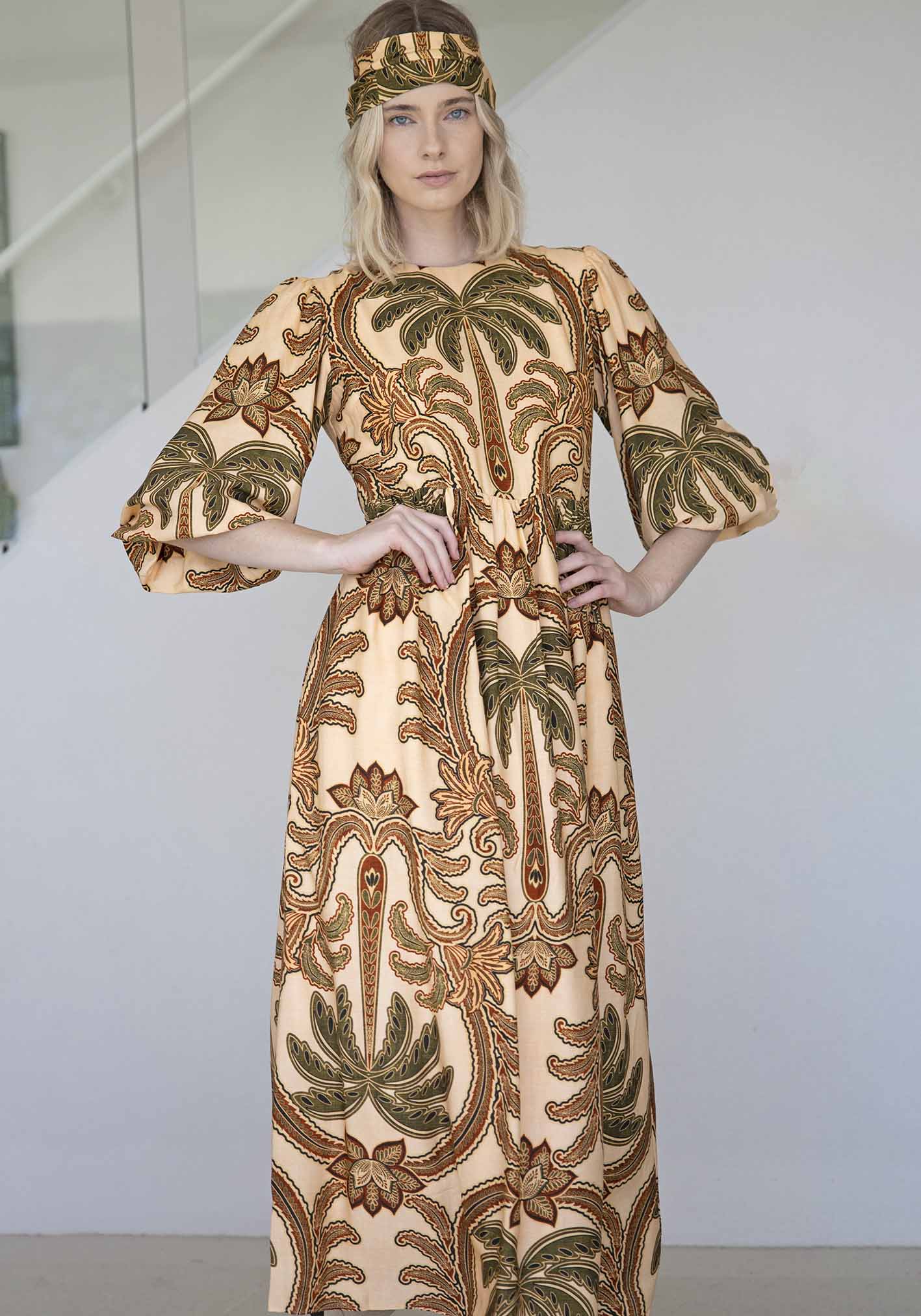 Zanzibar Palm Sleeve Maxi Dress