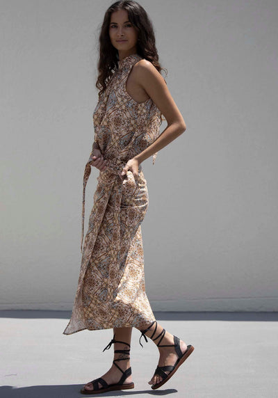 Alexandra Scarf Print Linen Midi Wrap Skirt & Top Set