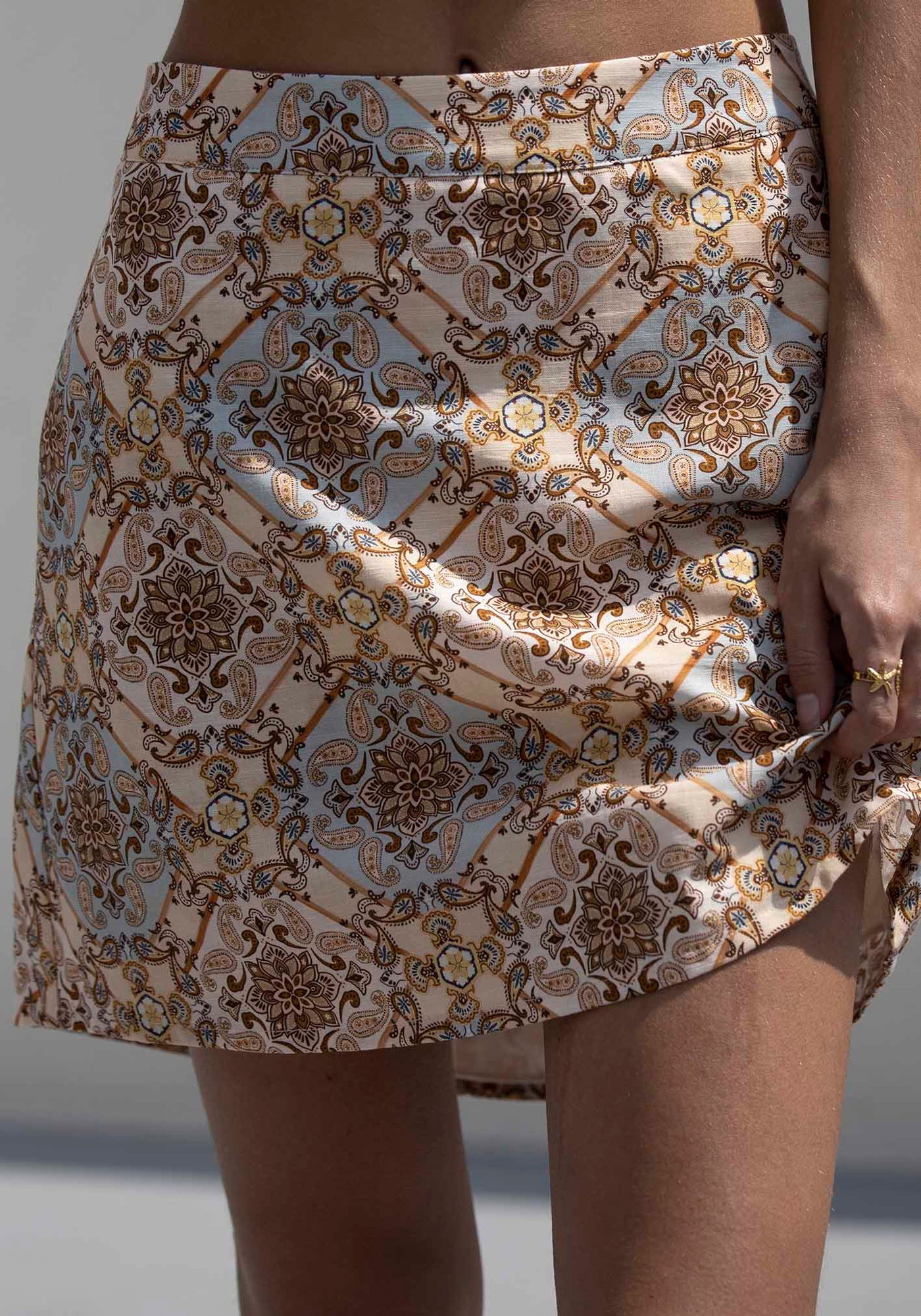 Alexandra Scarf Print Linen Mini Skirt