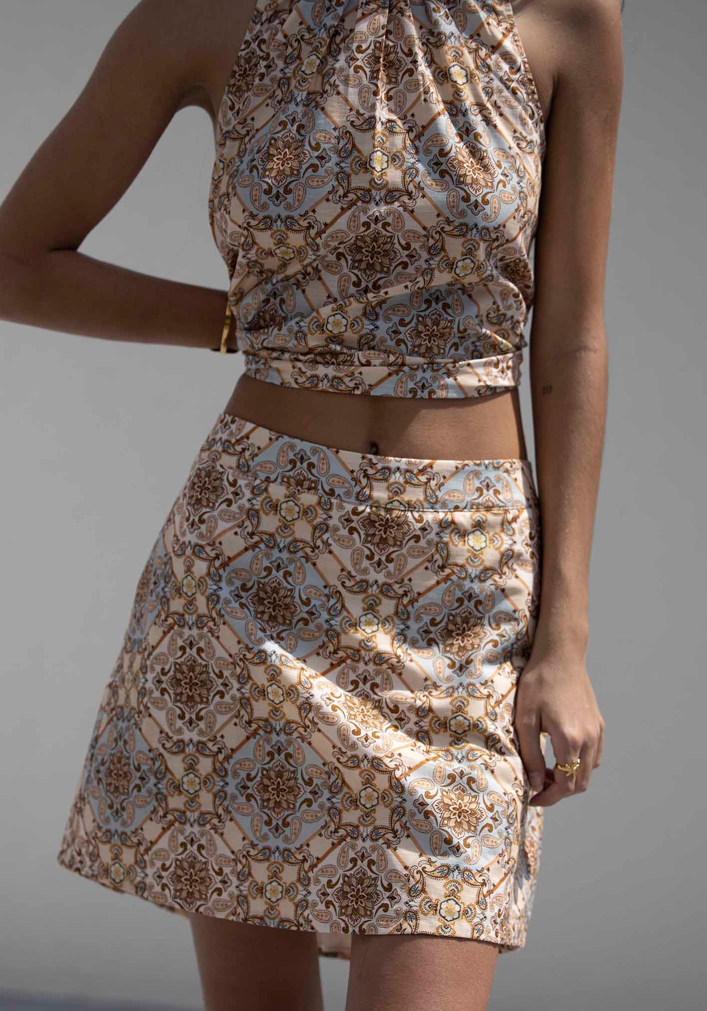 Alexandra Scarf Print Linen Mini Skirt