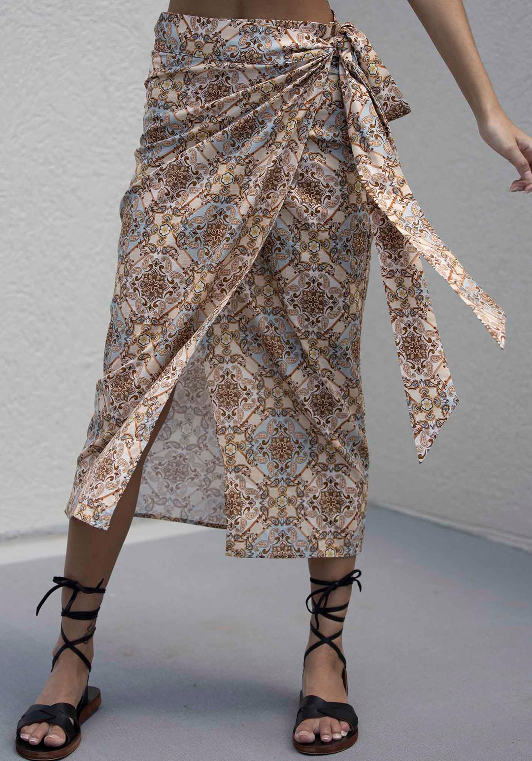 Alexandra Scarf Print Linen Maxi Wrap Skirt Maxi Skirts