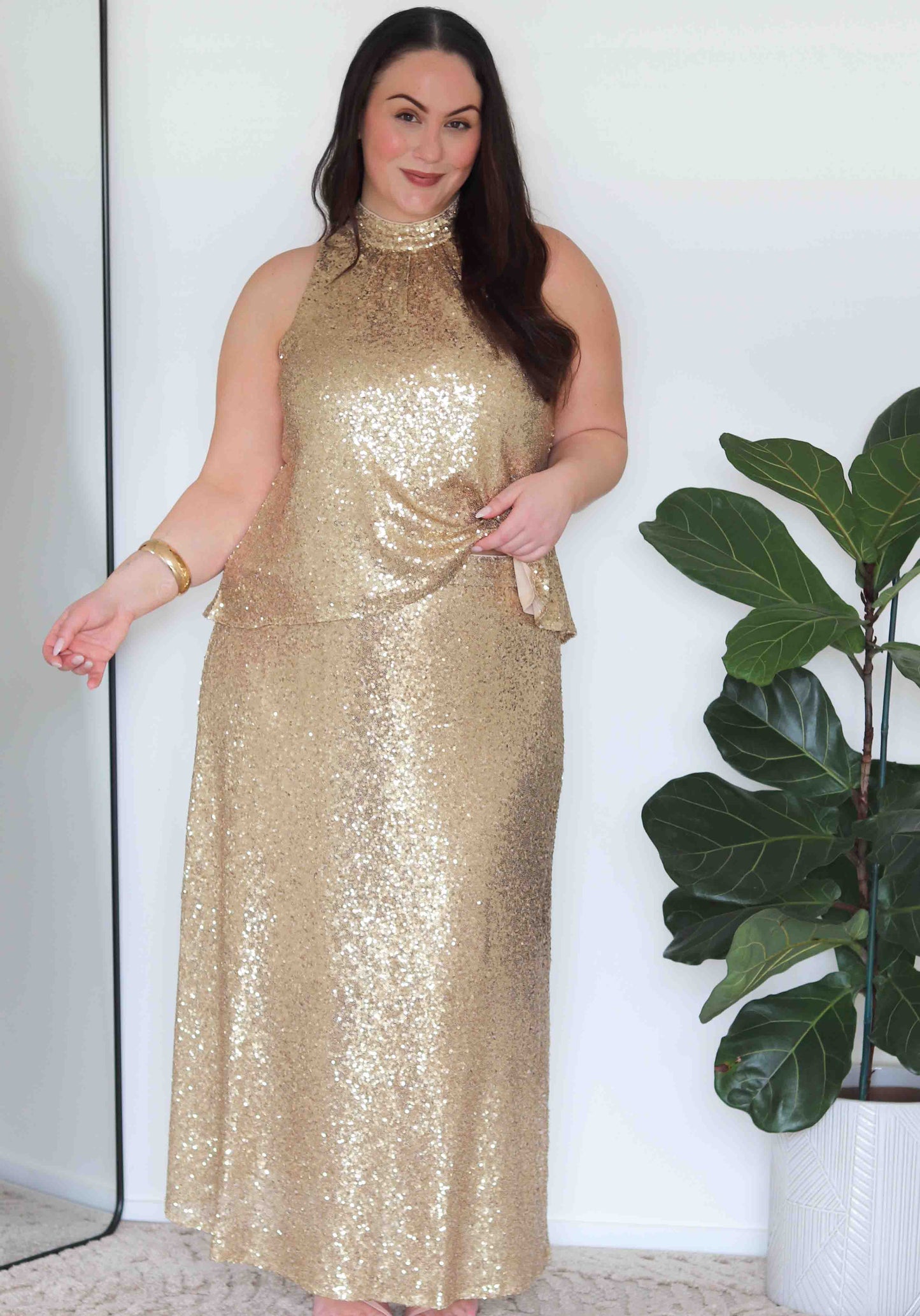 Golden Empire Sequin Halter Top