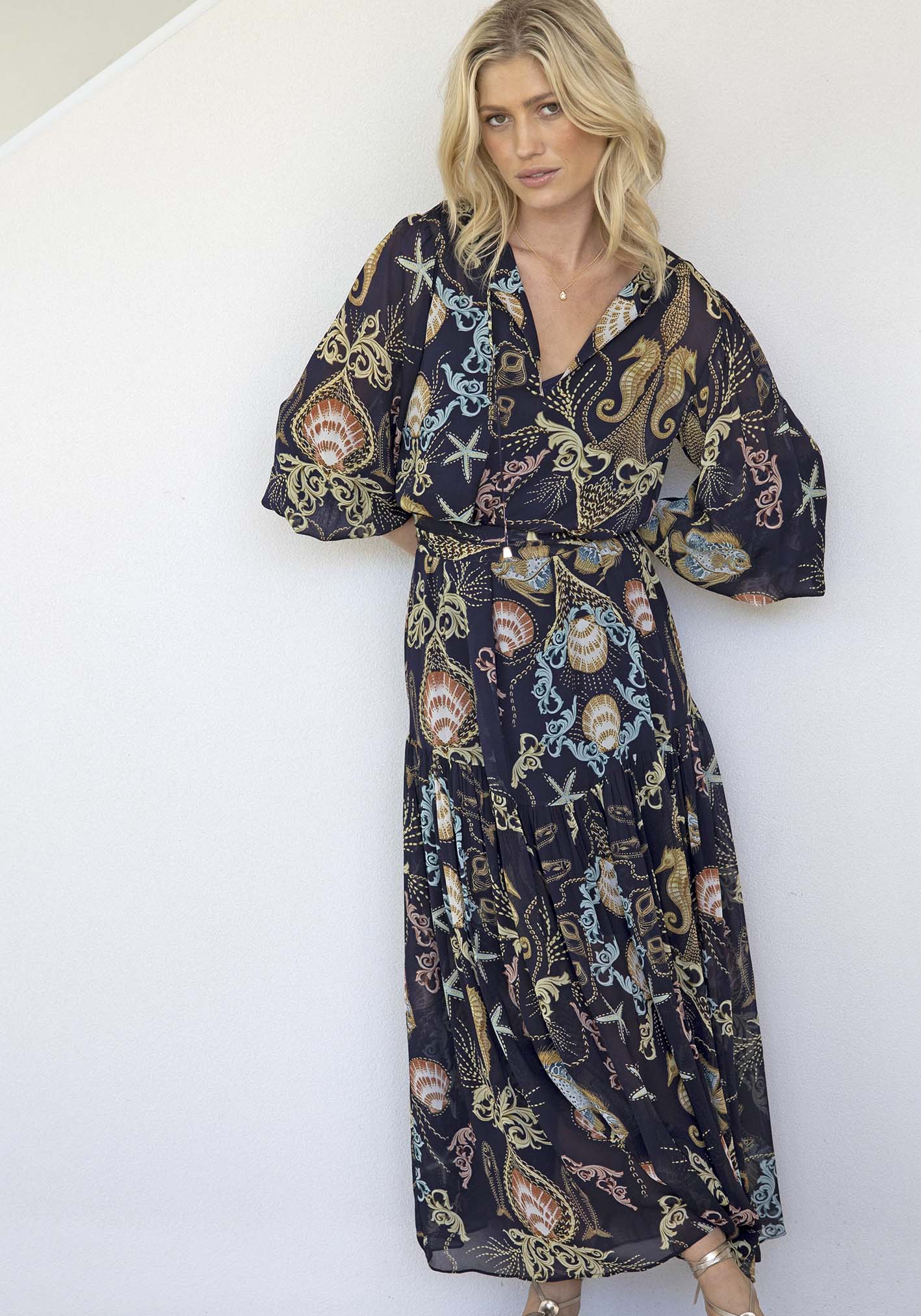 Baroque Shores Sleeve Maxi Dress