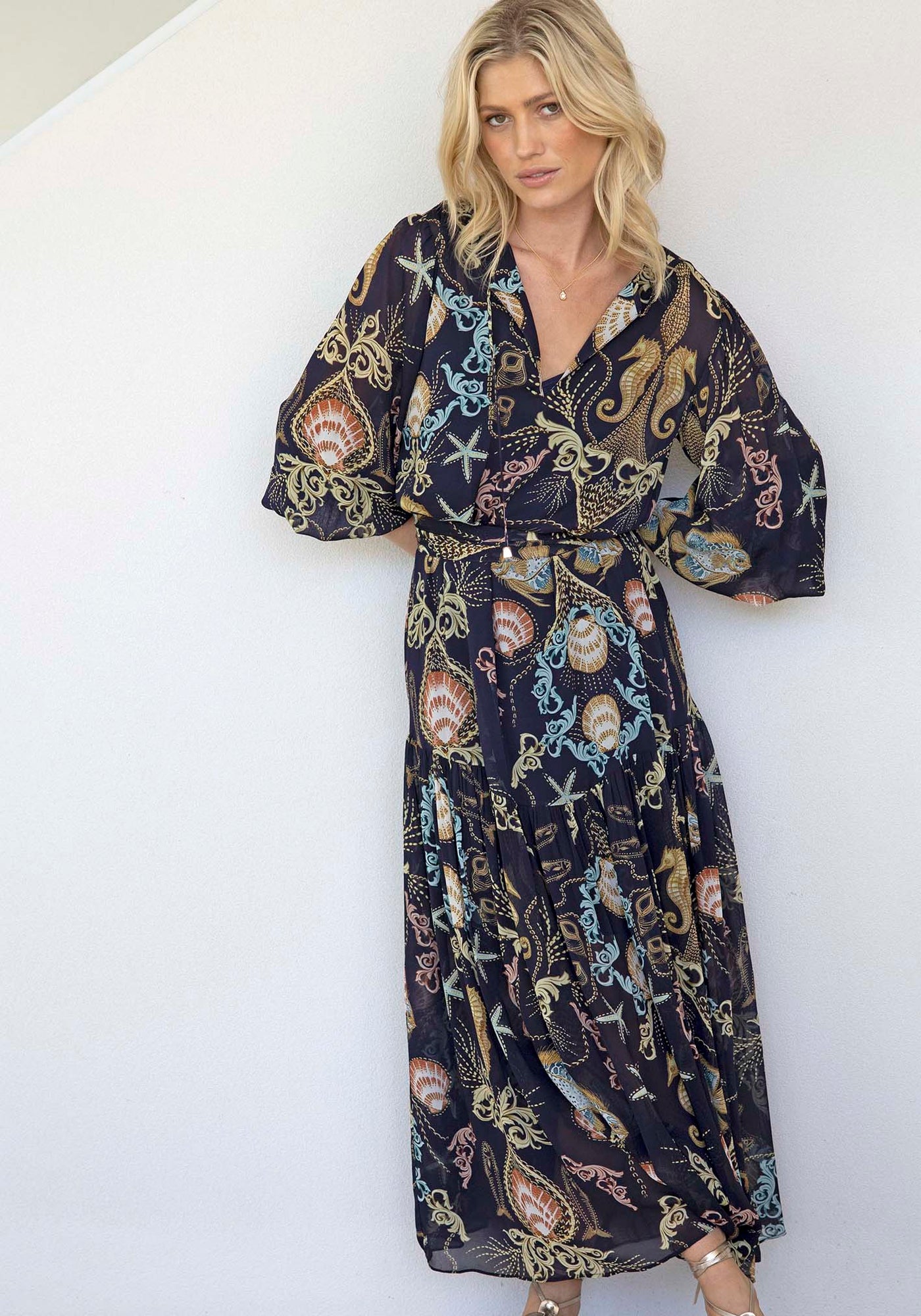 Baroque Shores Sleeve Maxi Dress
