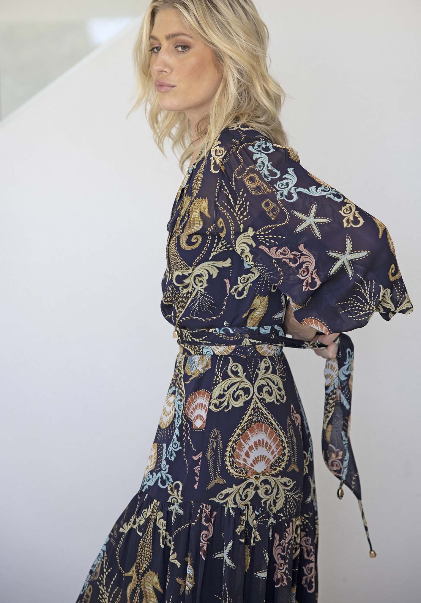 Baroque Shores Sleeve Maxi Dress