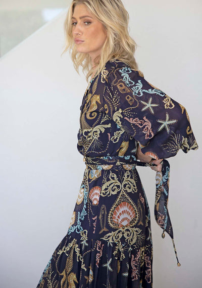 Baroque Shores Sleeve Maxi Dress