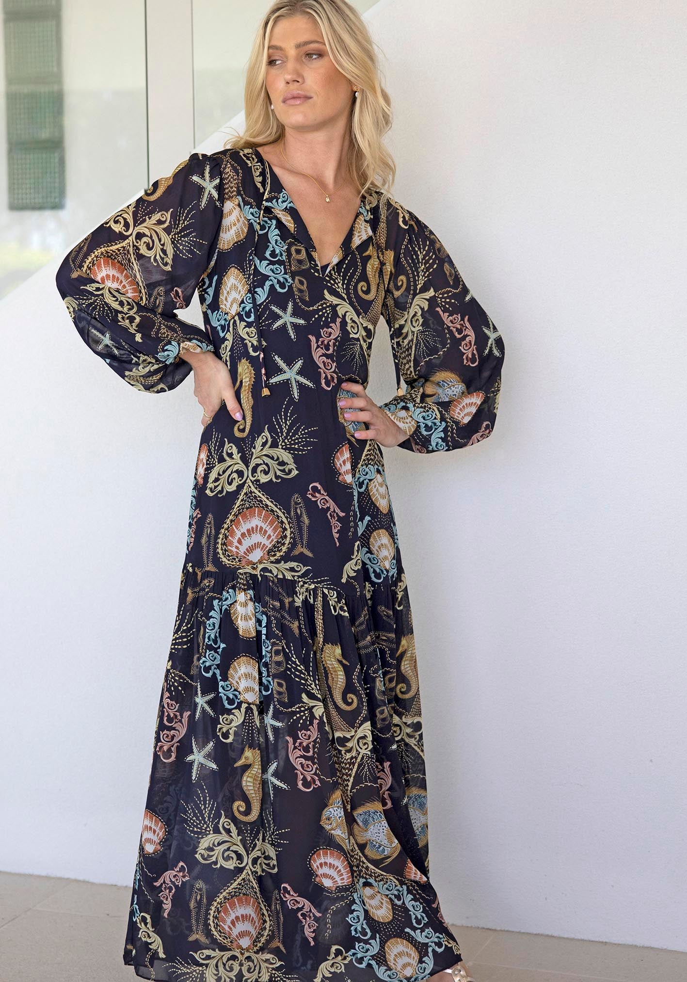 Baroque Shores Sleeve Maxi Dress