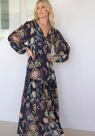 Baroque Shores Sleeve Maxi Dress