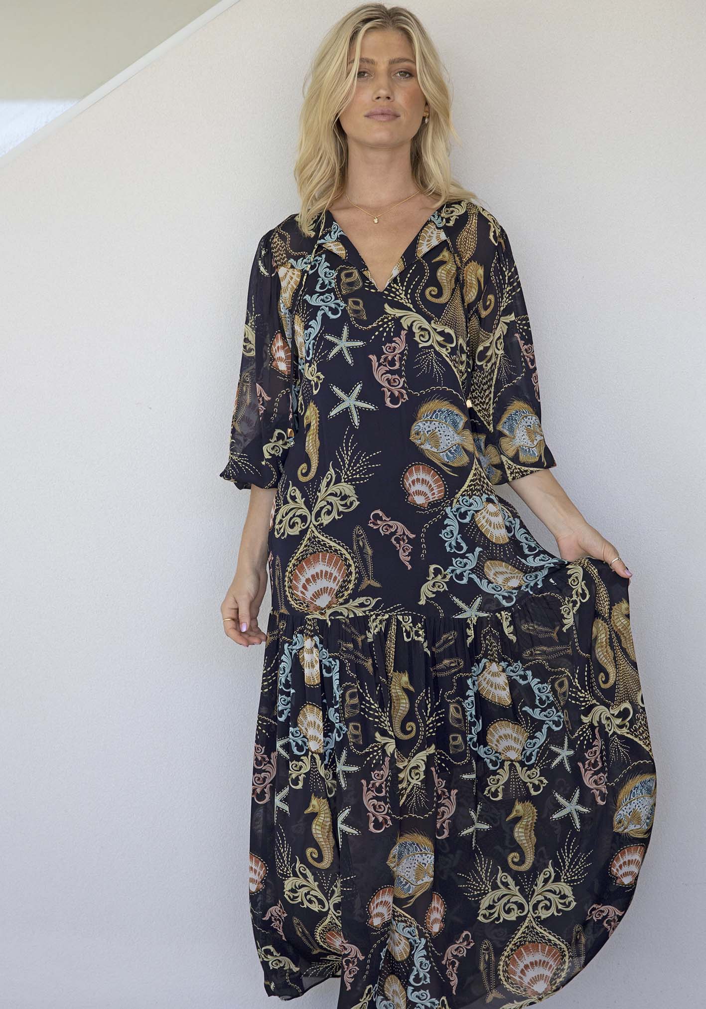 Baroque Shores Sleeve Maxi Dress