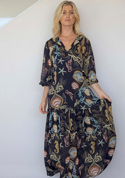 Baroque Shores Sleeve Maxi Dress