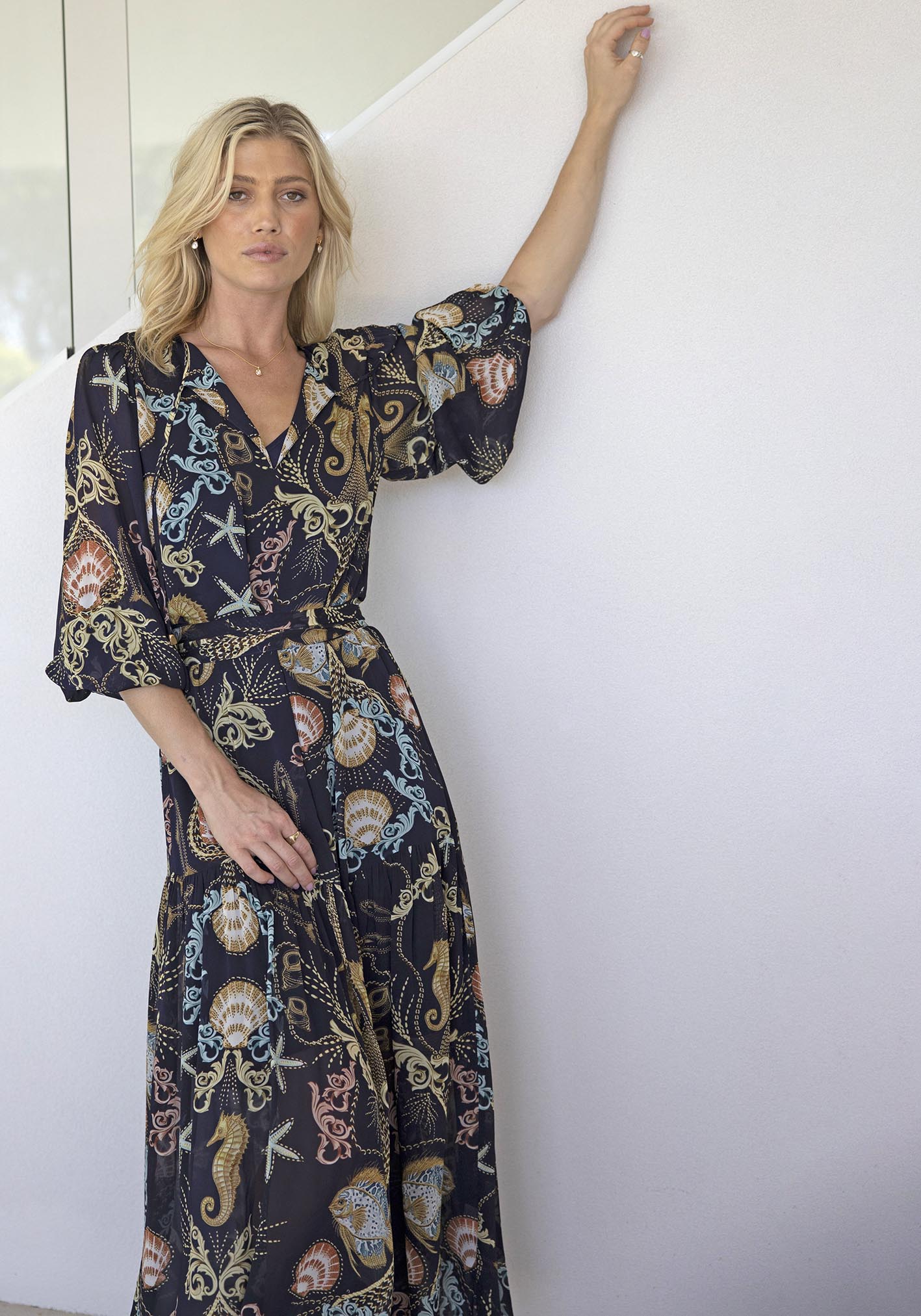 Baroque Shores Sleeve Maxi Dress