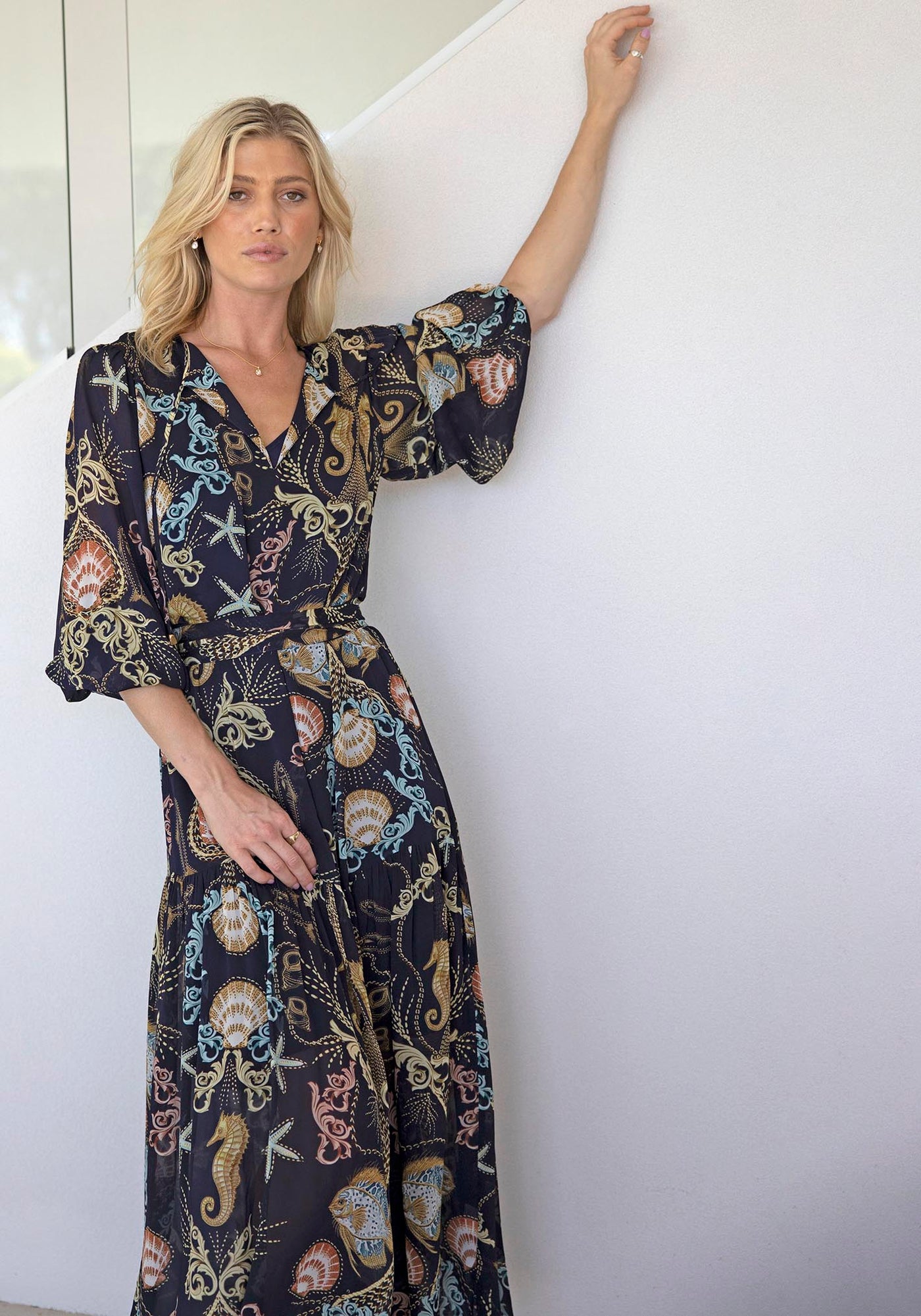 Baroque Shores Sleeve Maxi Dress