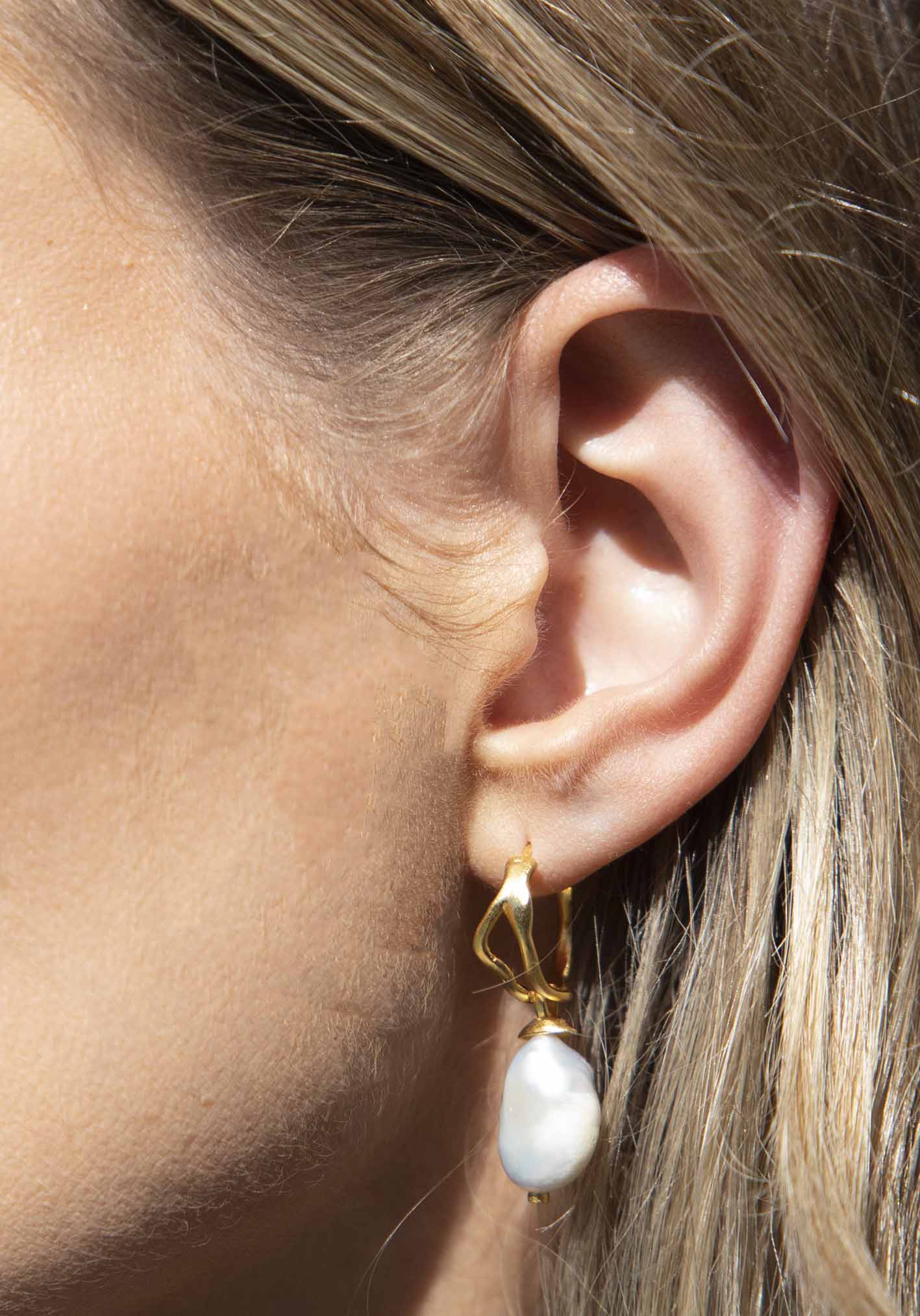 Broken Light Freshwater Pearl Hoop Earrings