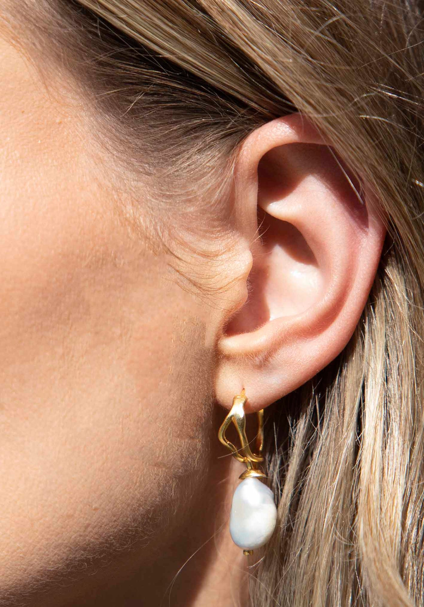 Broken Light Freshwater Pearl Hoop Earrings