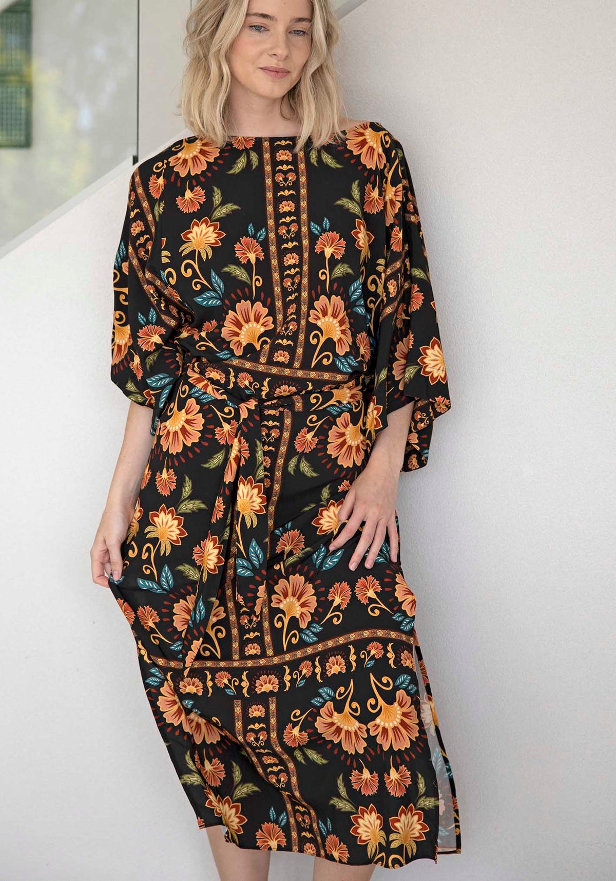 Casablanca Black Floral Tie Dress