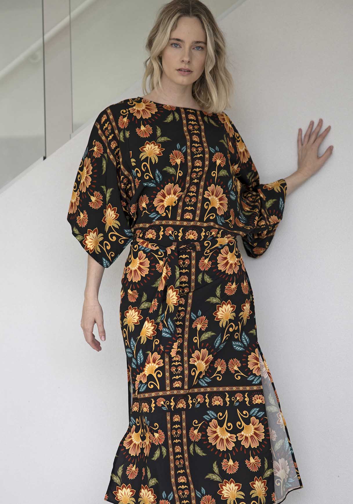 Casablanca Black Floral Tie Dress