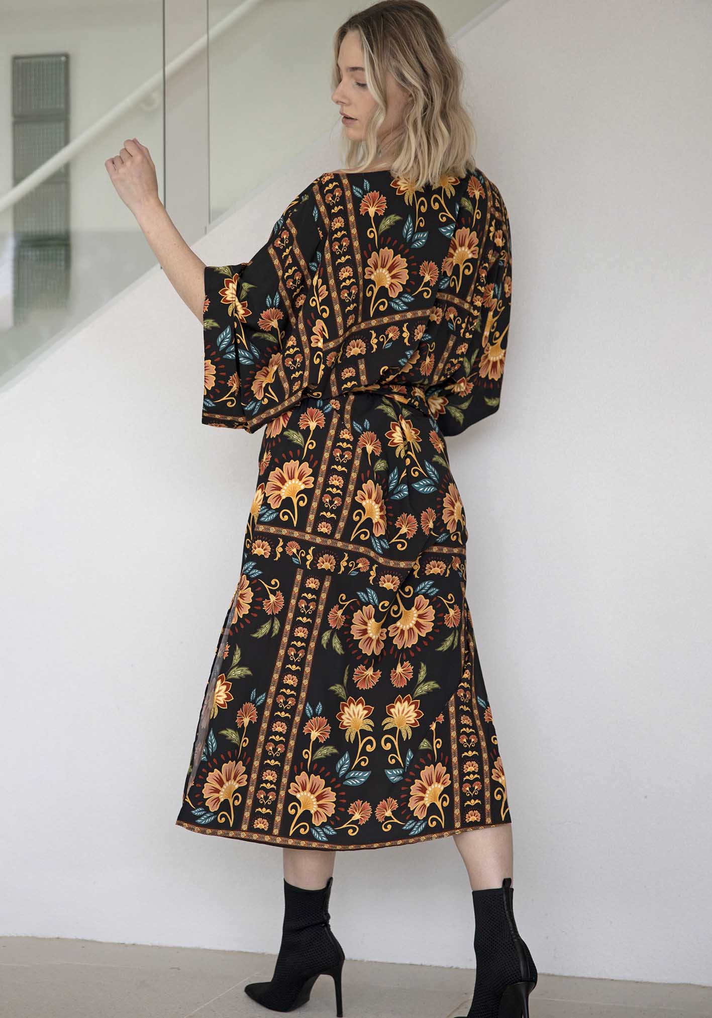 Casablanca Black Floral Tie Dress
