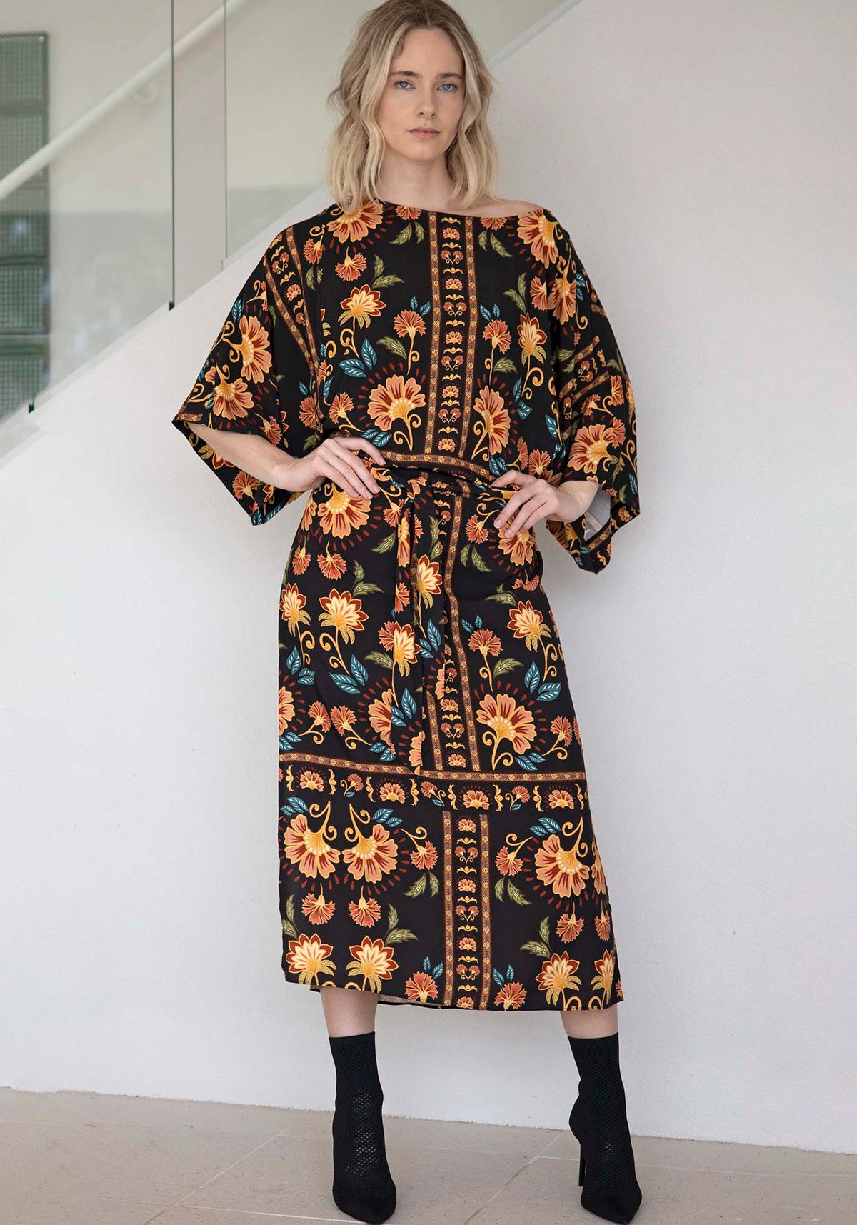 Casablanca Black Floral Tie Dress