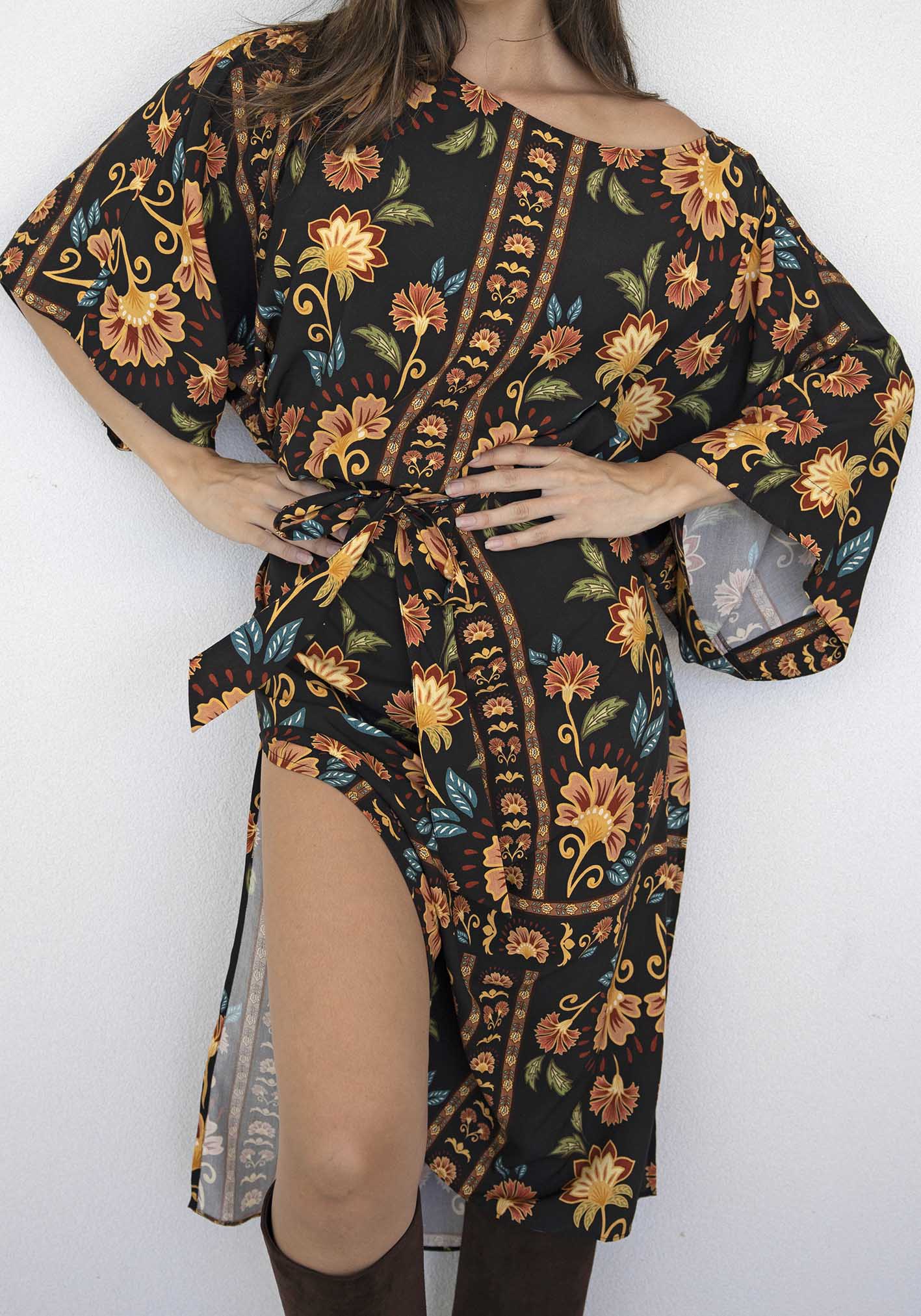 Casablanca Black Floral Tie Dress