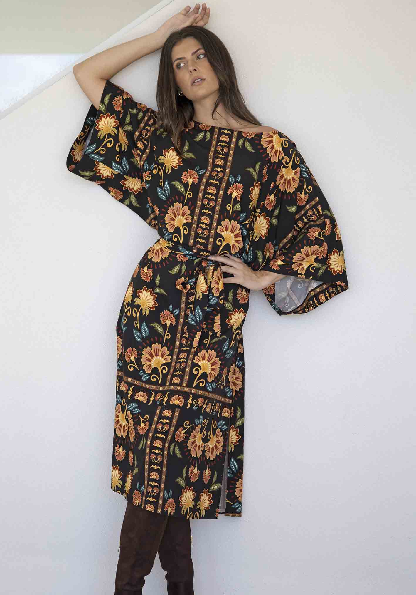 Casablanca Black Floral Tie Dress