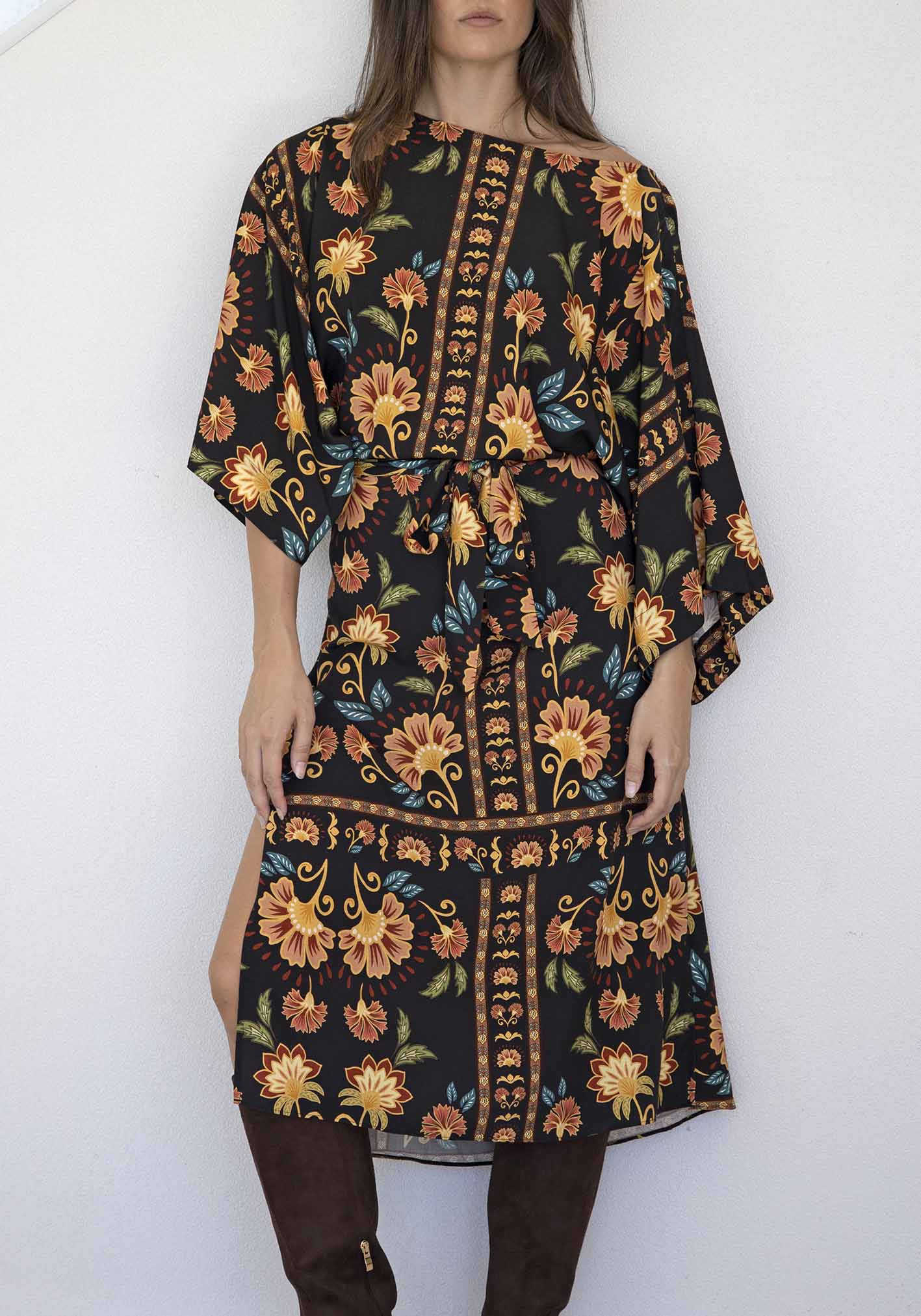 Casablanca Black Floral Tie Dress