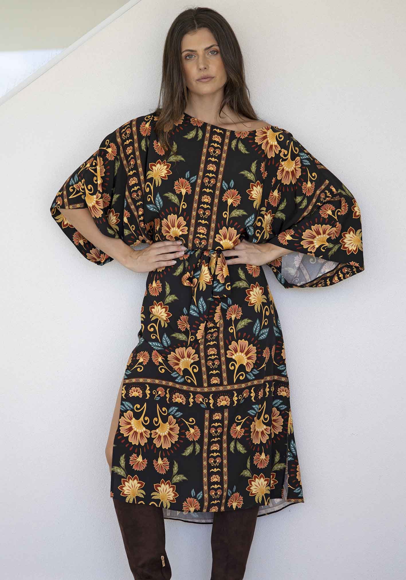 Casablanca Black Floral Tie Dress