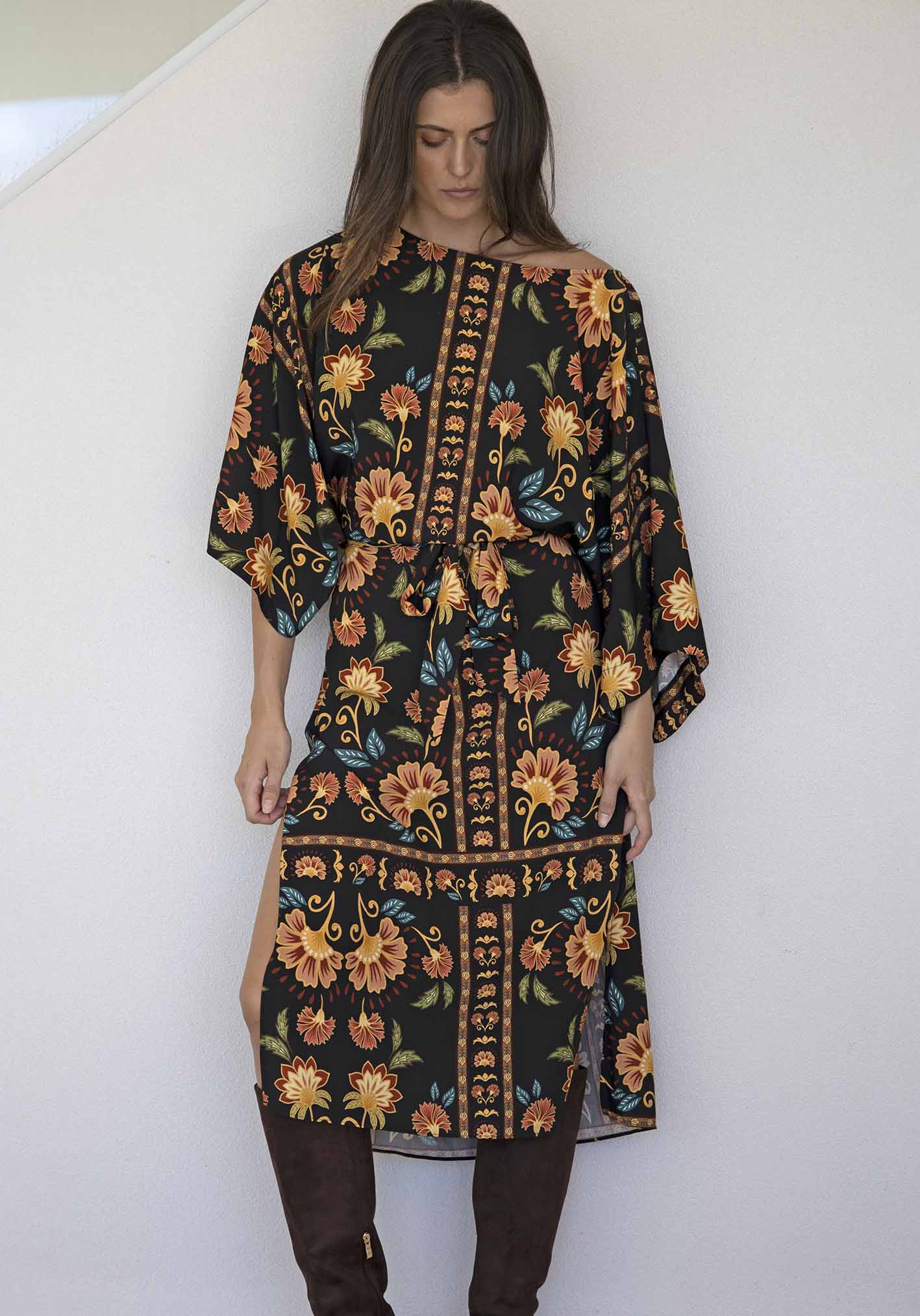 Casablanca Black Floral Tie Dress