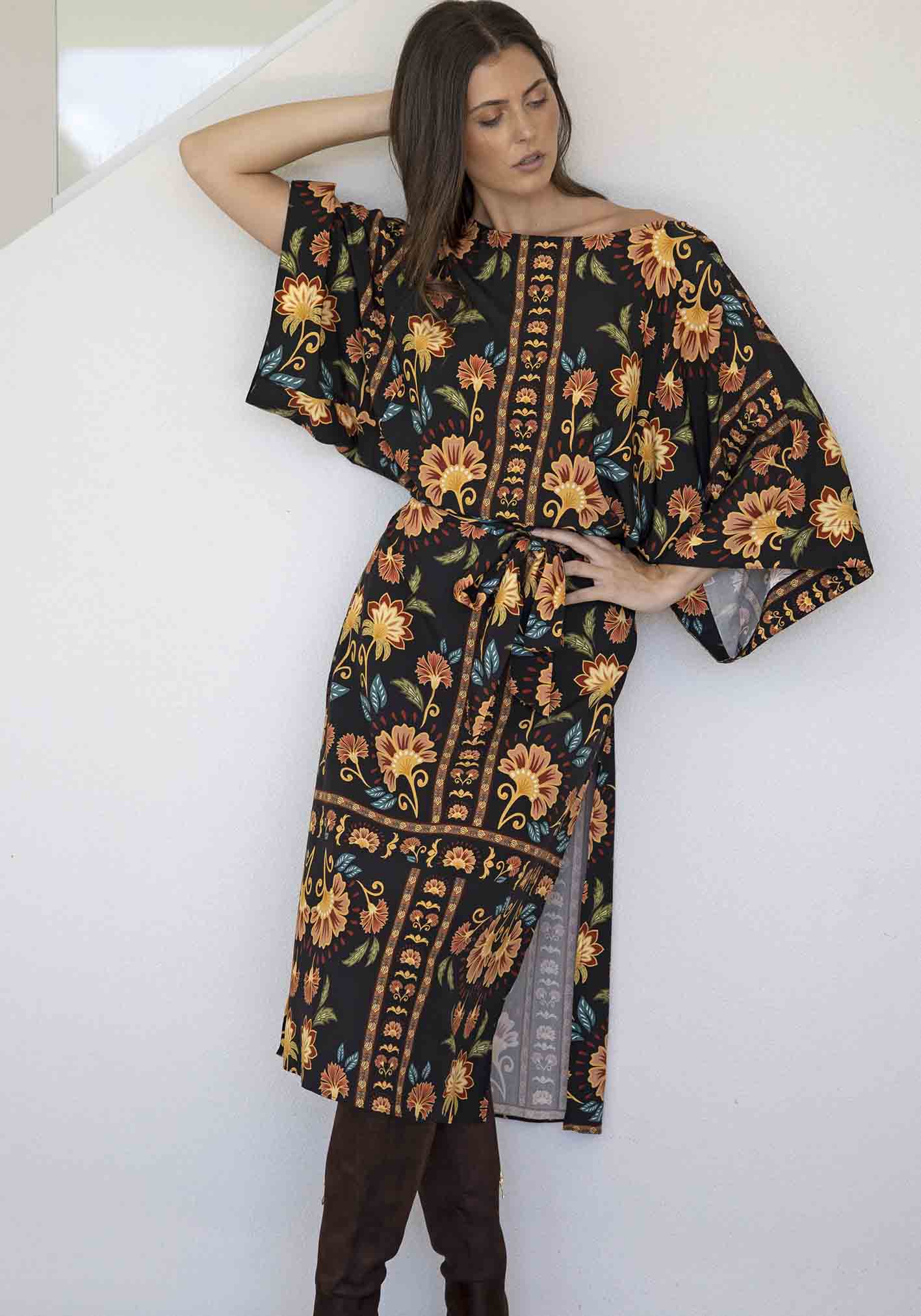 Casablanca Black Floral Tie Dress