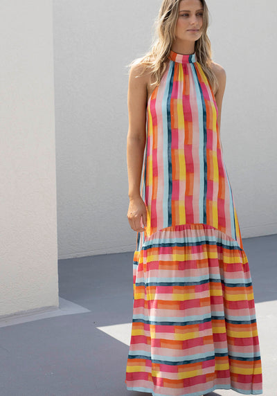 Casino Stripe Halter Maxi Dress