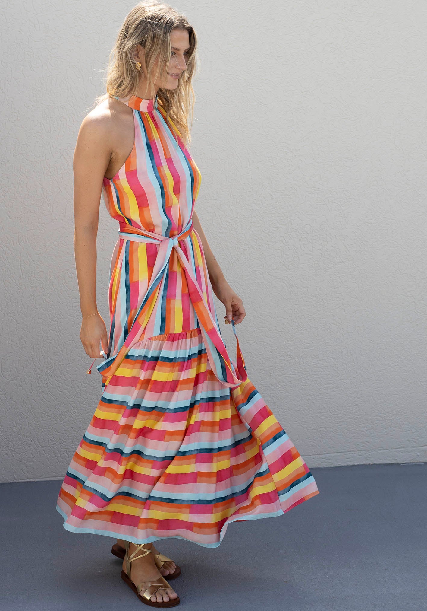 Casino Stripe Halter Maxi Dress