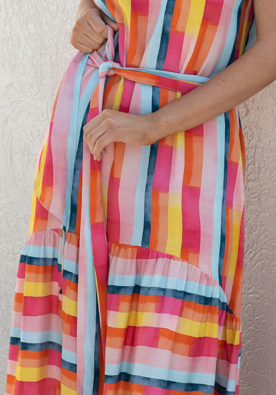 Casino Stripe Halter Maxi Dress