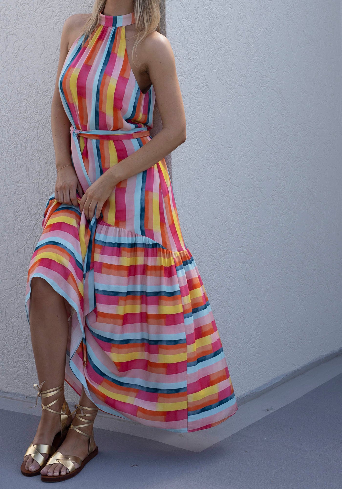 Casino Stripe Halter Maxi Dress