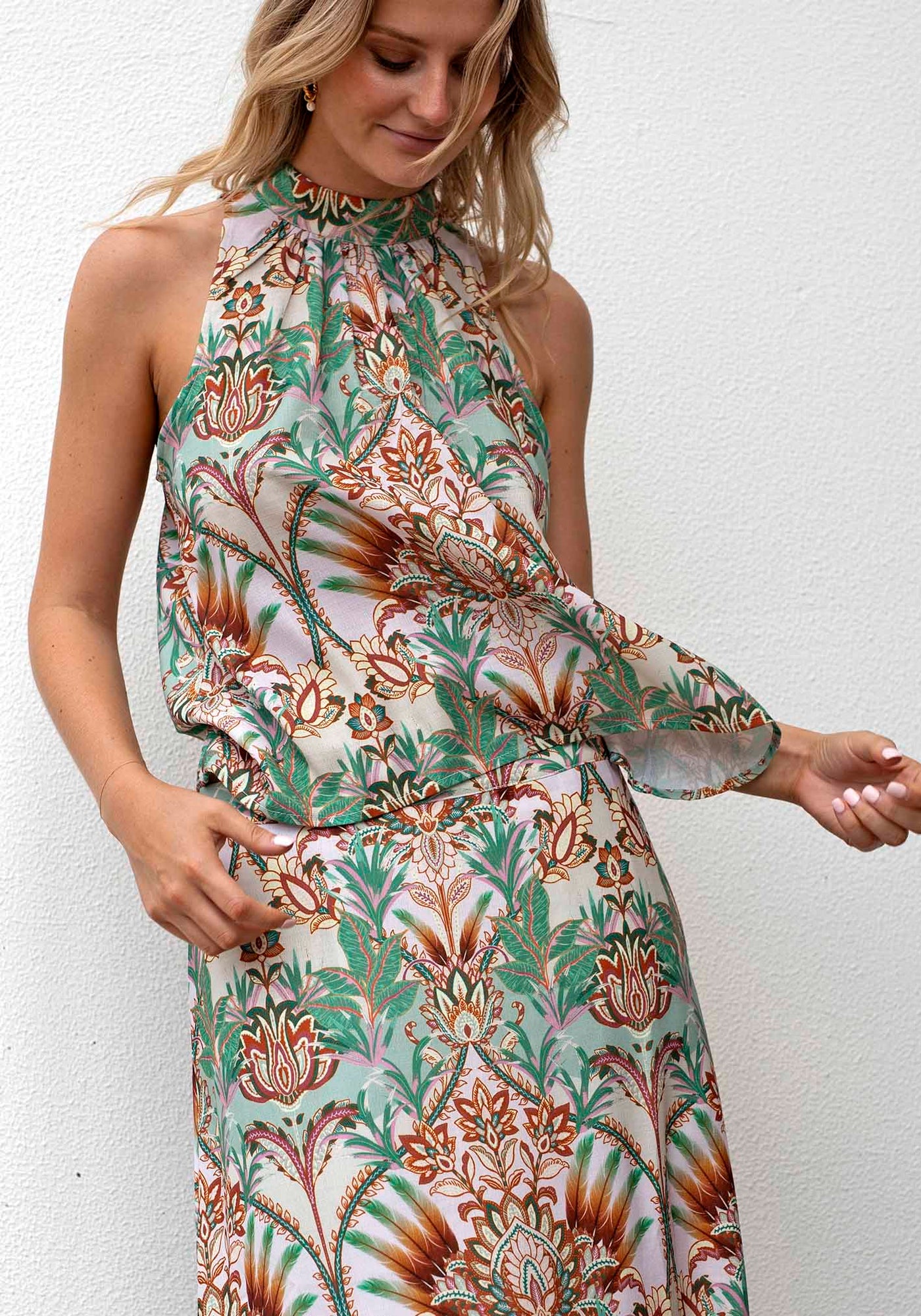 Cocos Palm Print Maxi Skirt Set