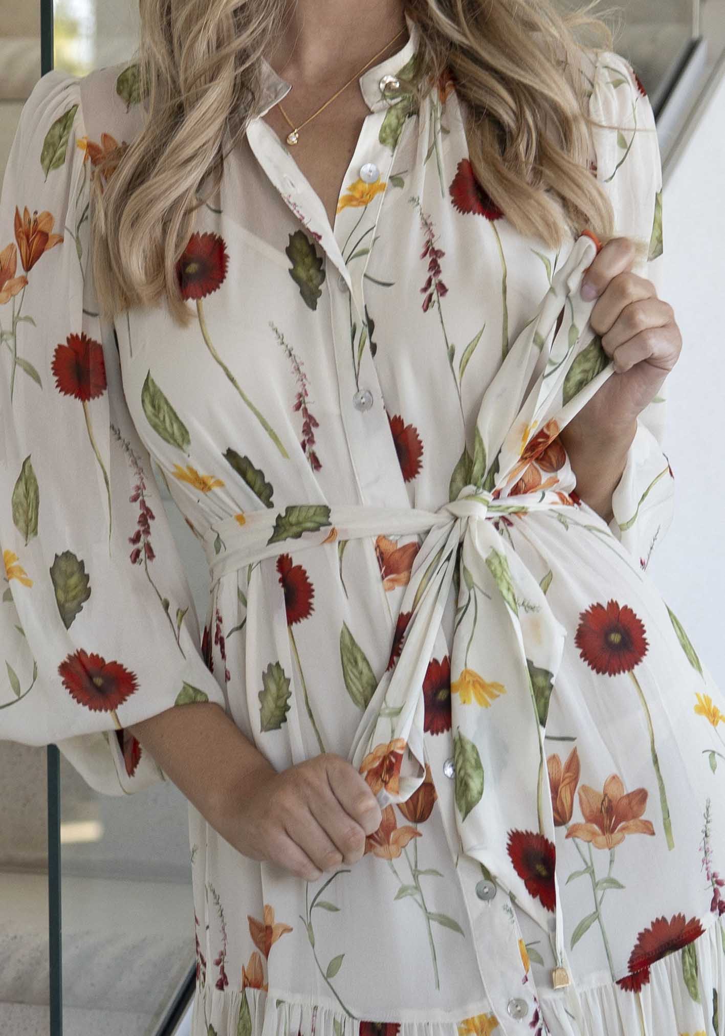 Perennial Floral Sleeve Button Through Maxi Dress