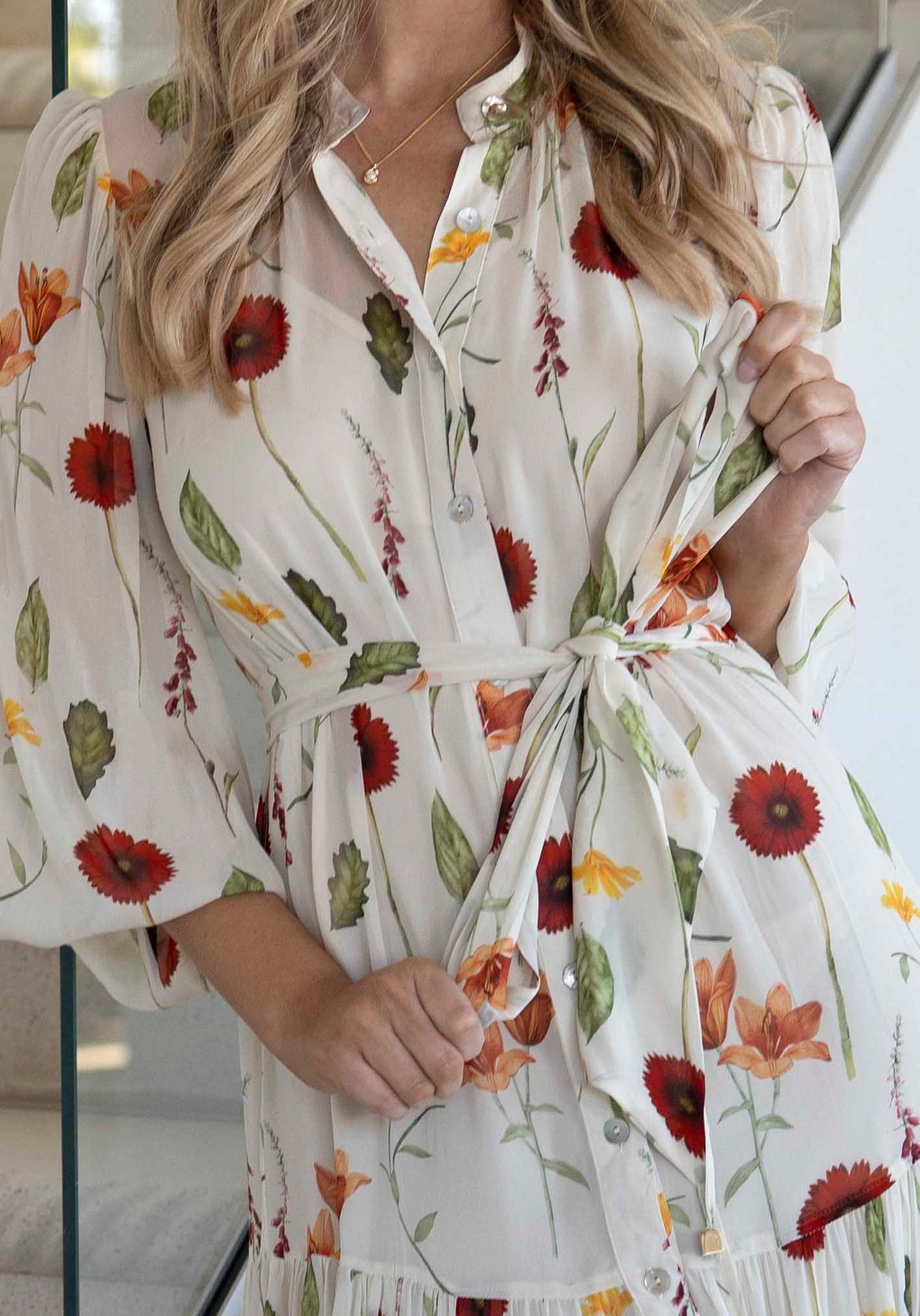 Perennial Floral Sleeve Button Through Maxi Dress